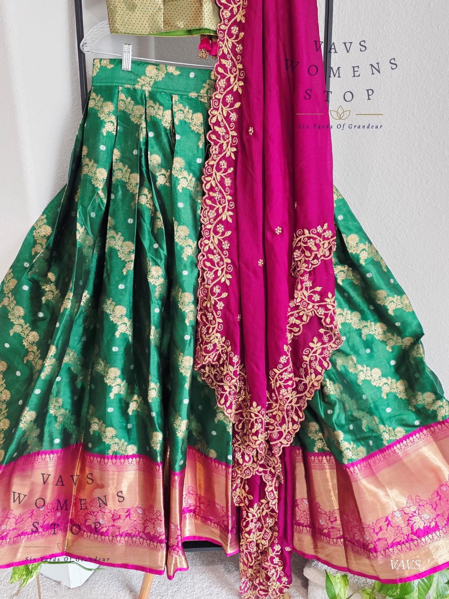 Soft Warm Organza Paithani Border Half Saree Set