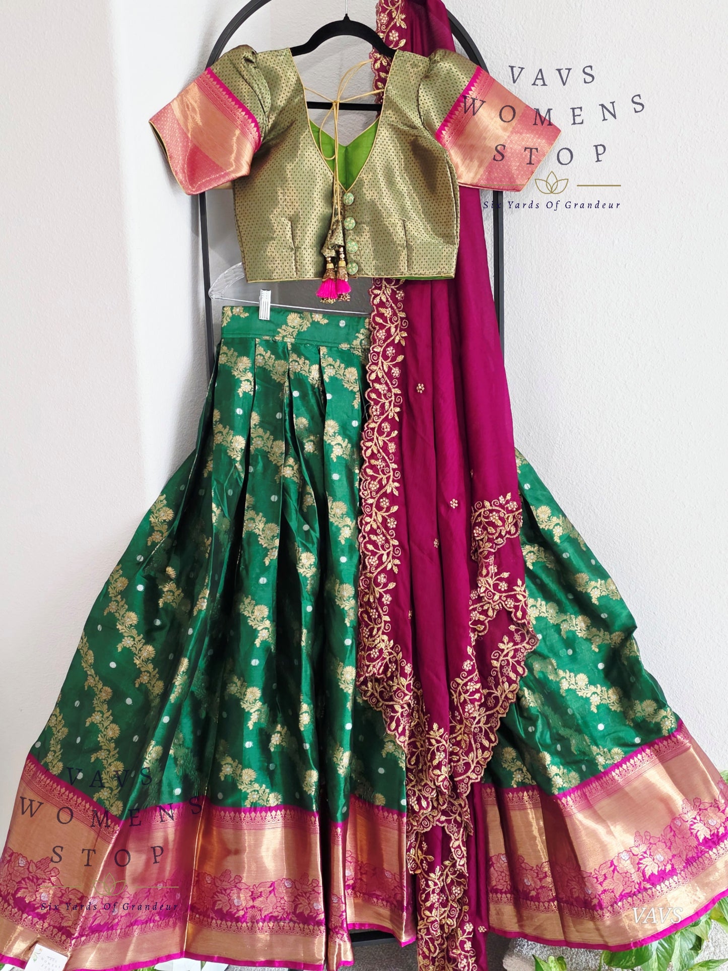 Soft Warm Organza Paithani Border Half Saree Set