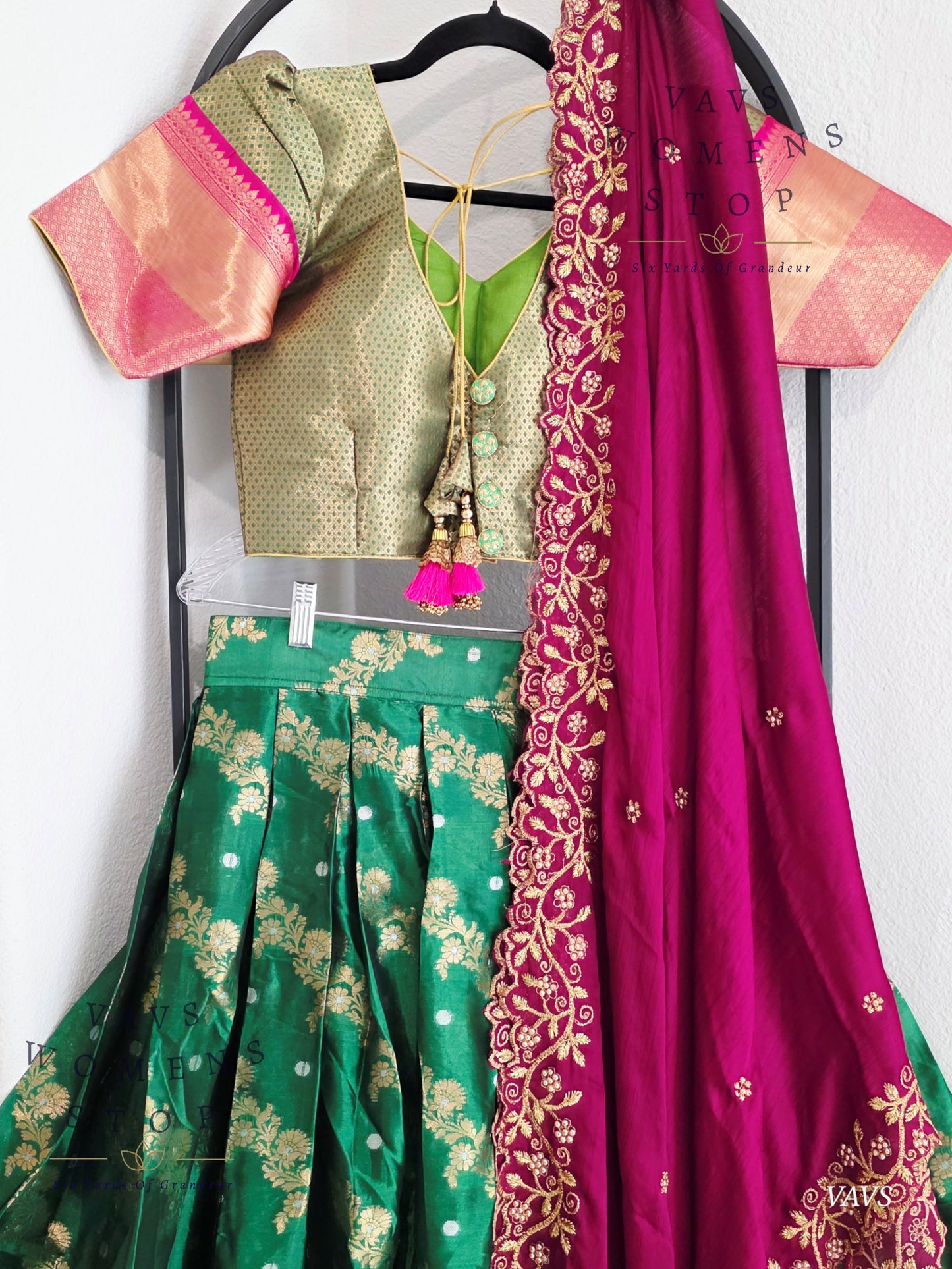 Soft Warm Organza Paithani Border Half Saree Set
