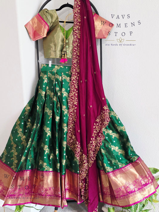 Soft Warm Organza Paithani Border Half Saree Set