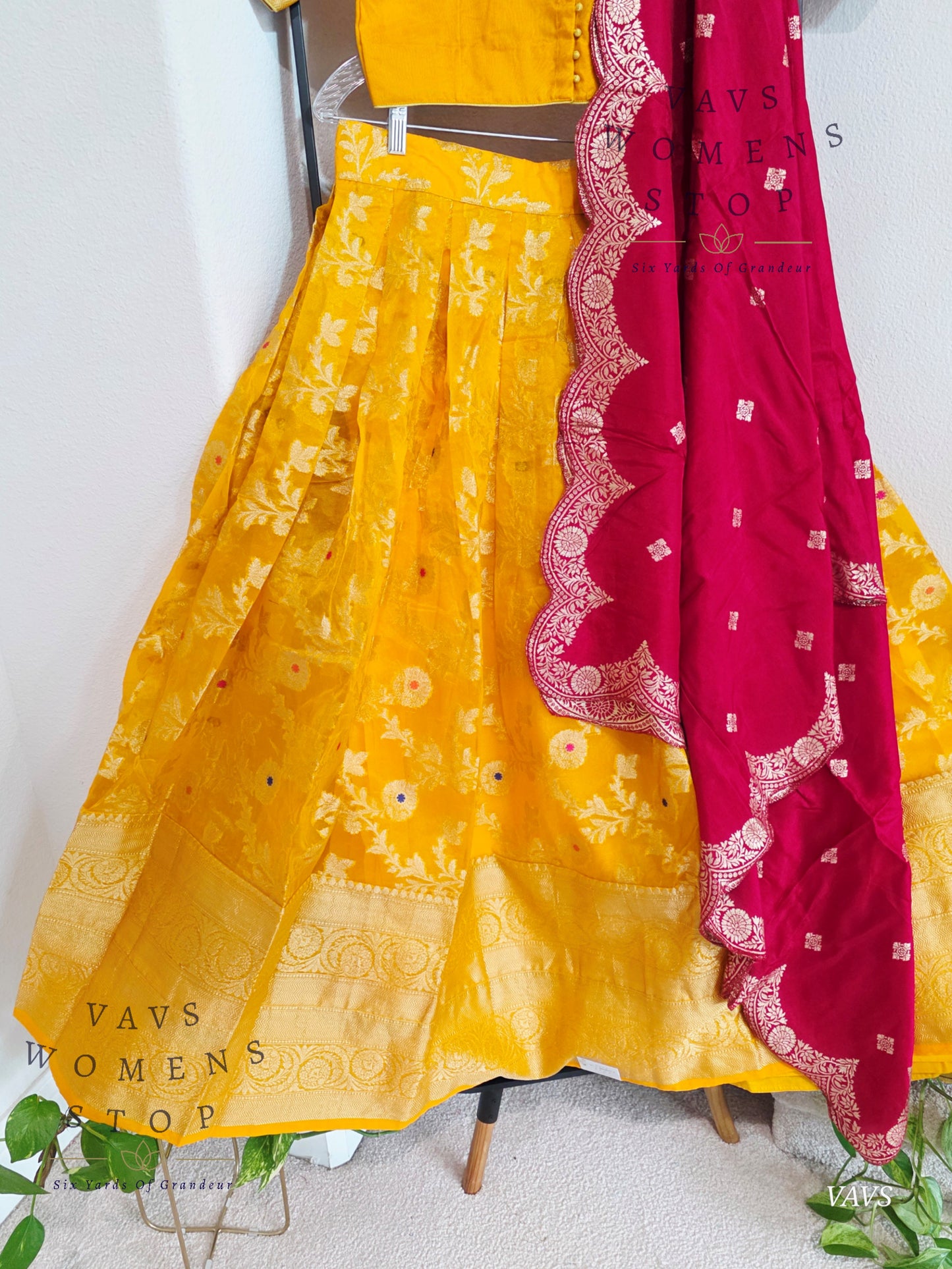 Meenakari Designer Yellow Orange Shade Organza Lehenga Set