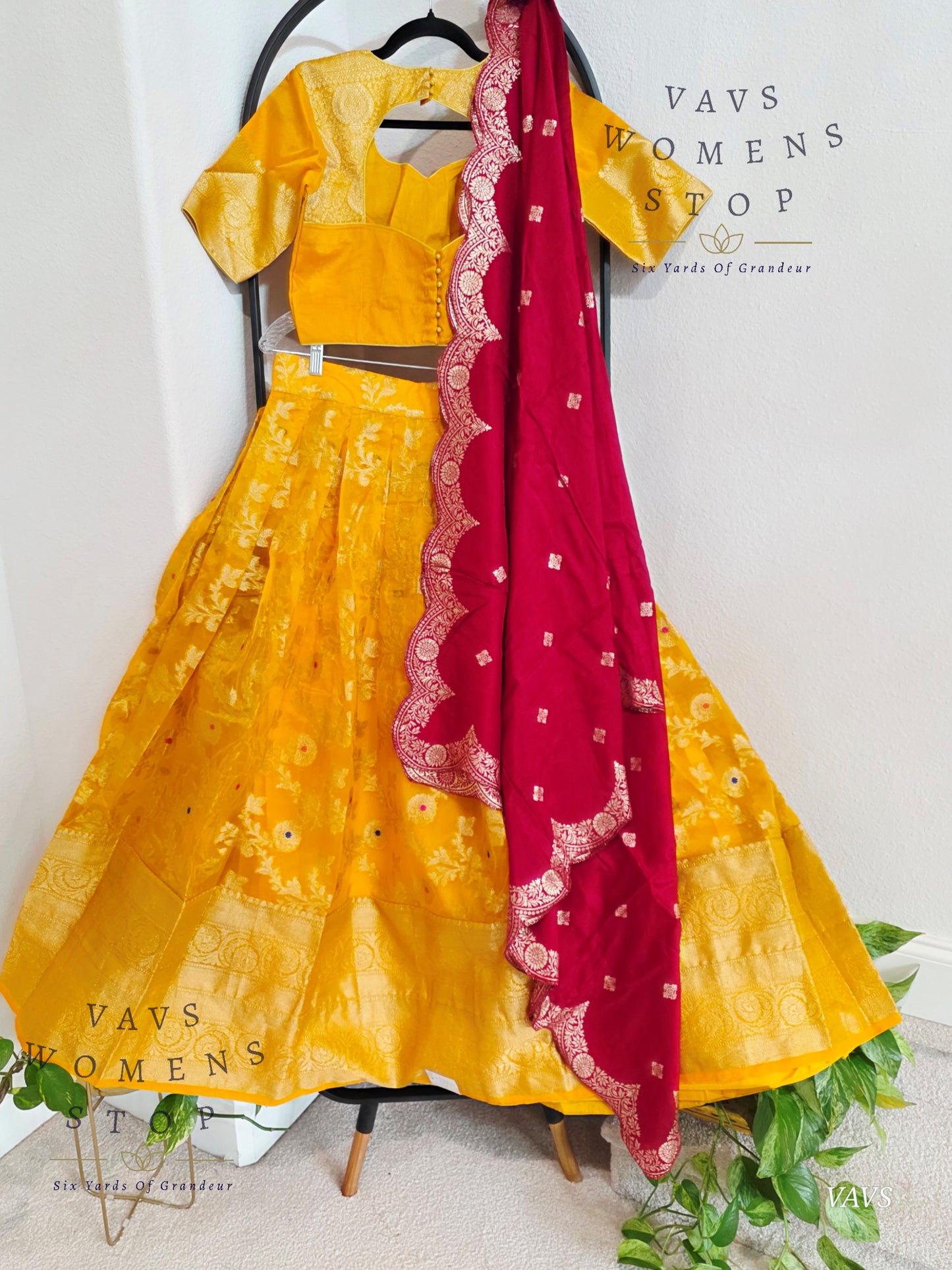 Meenakari Designer Yellow Orange Shade Organza Lehenga Set