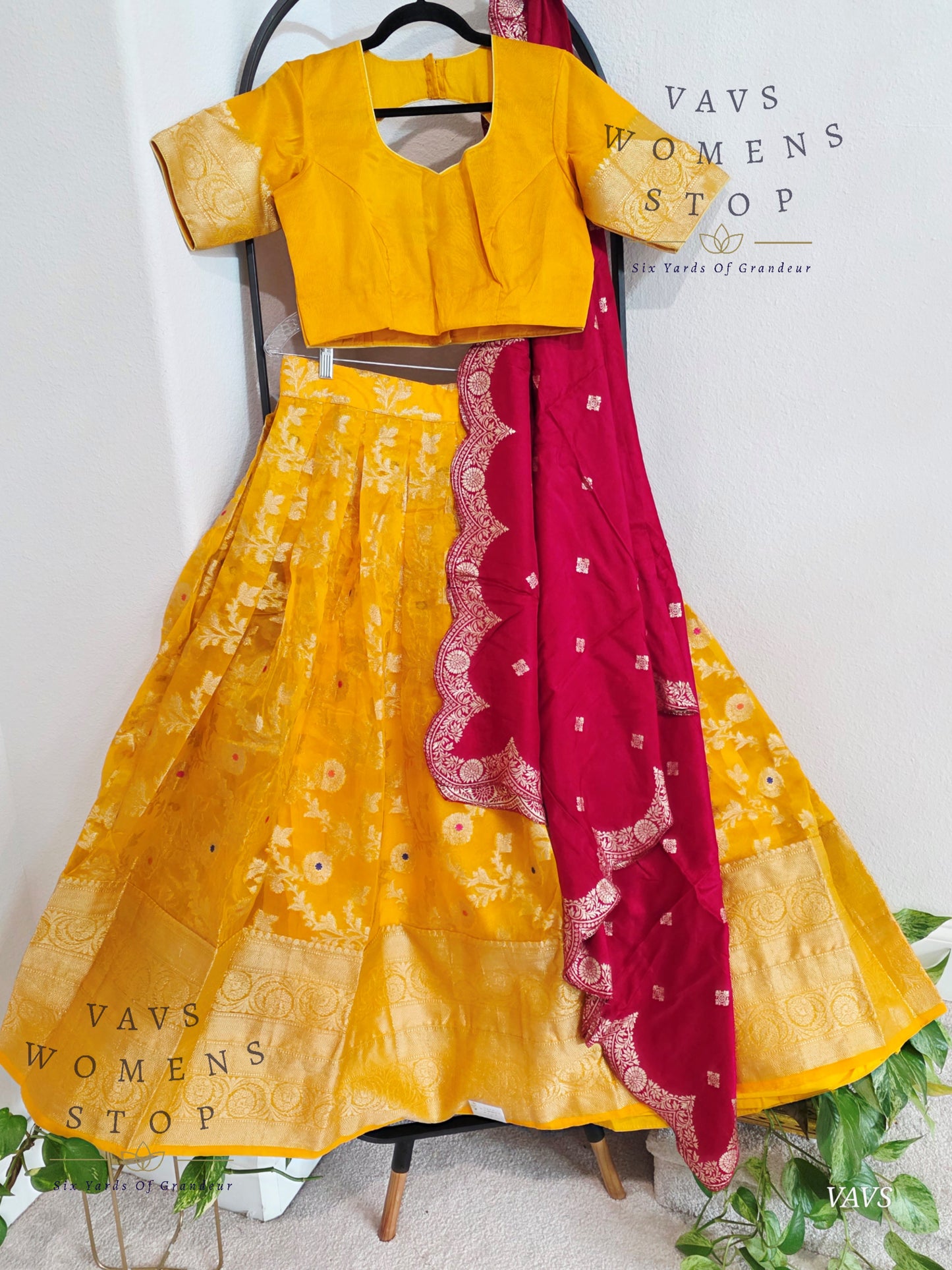 Meenakari Designer Yellow Orange Shade Organza Lehenga Set