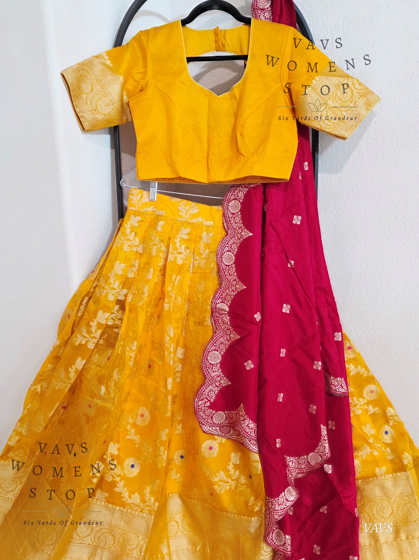 Meenakari Designer Yellow Orange Shade Organza Lehenga Set