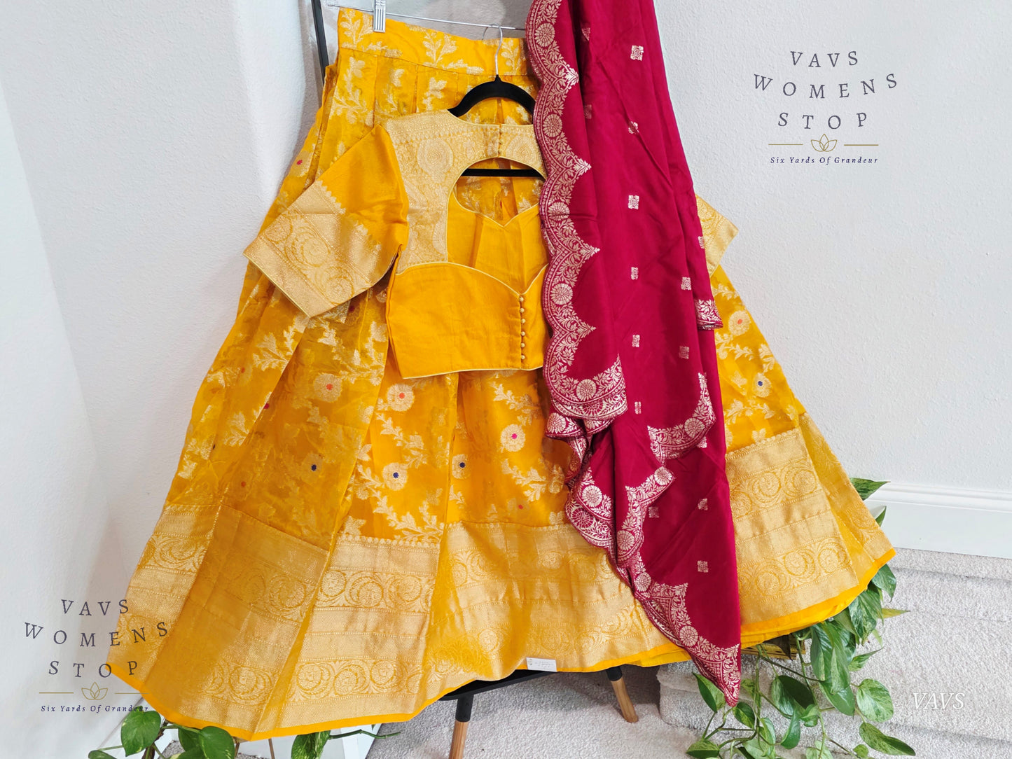 Meenakari Designer Yellow Orange Shade Organza Lehenga Set