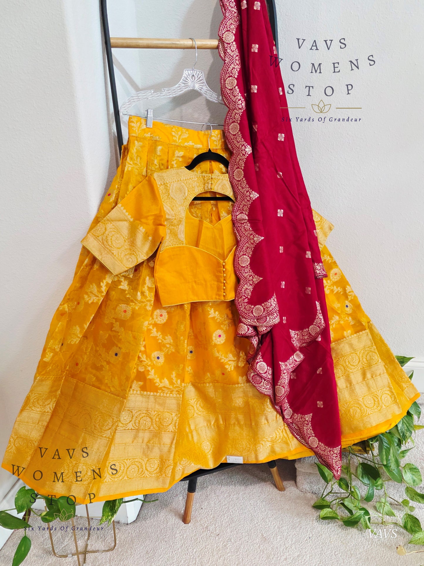 Meenakari Designer Yellow Orange Shade Organza Lehenga Set