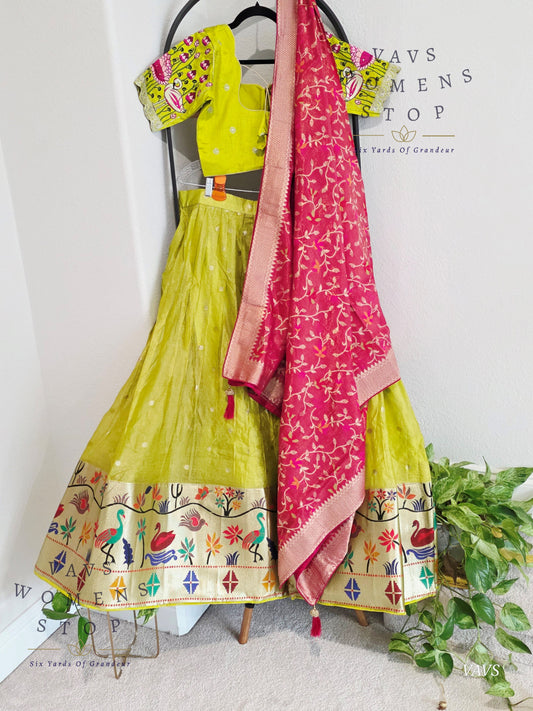 Kota Tissue Paithani Lehenga Set with Munga Benarasi Dupatta | Can-Can Lined