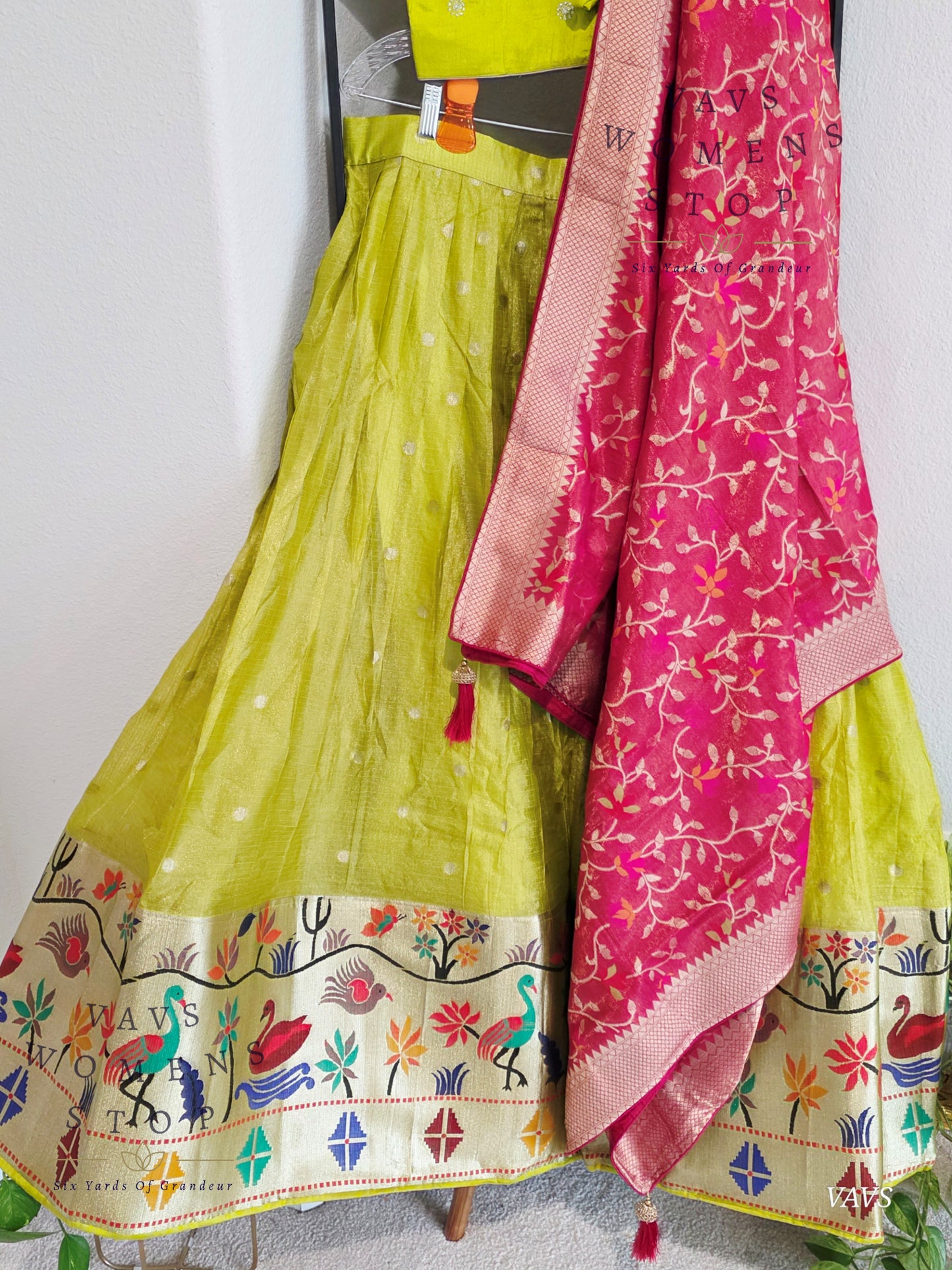 Kota Tissue Paithani Lehenga Set with Munga Benarasi Dupatta | Can-Can Lined