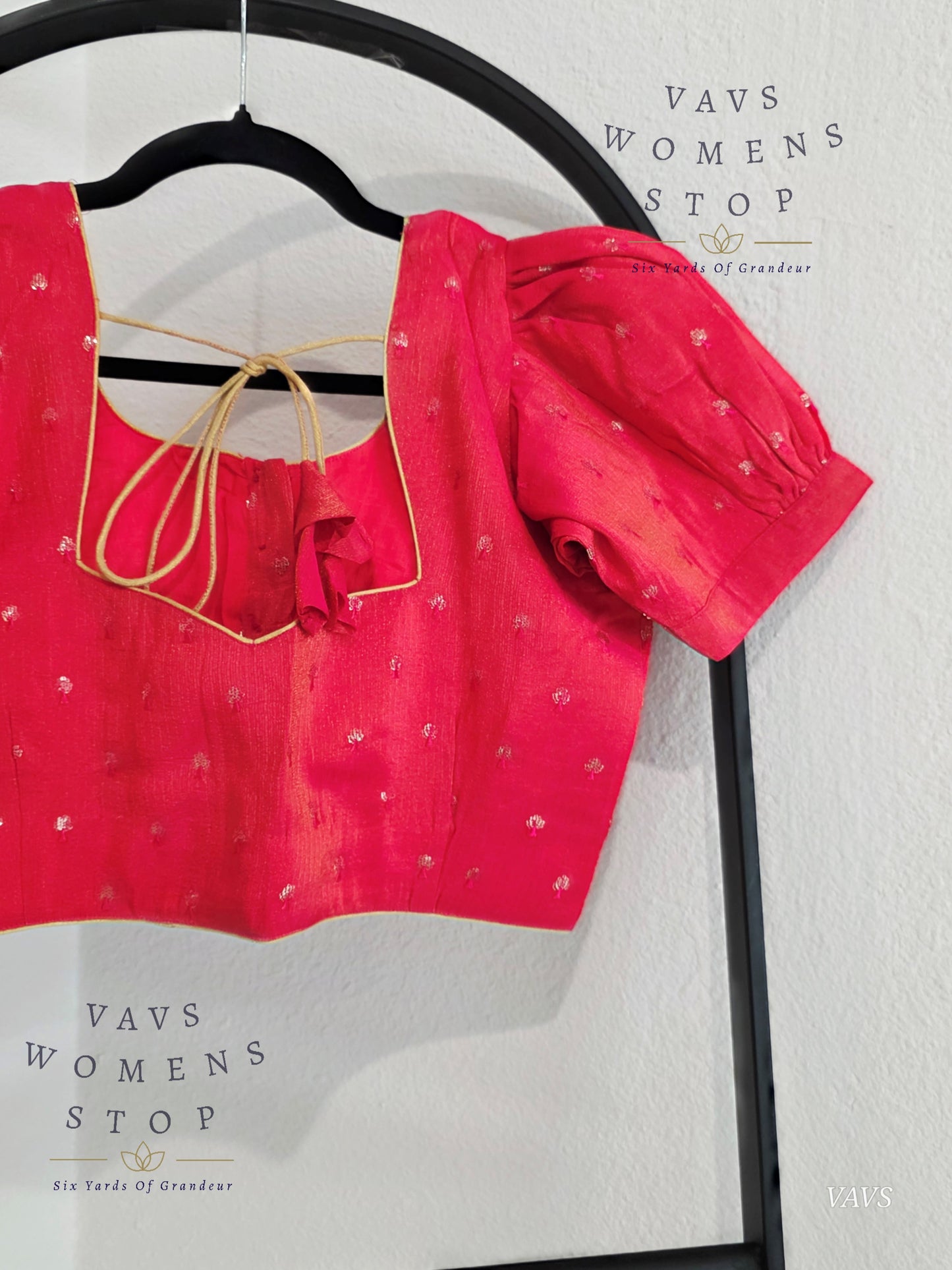 Tissue Pink Shade Puff Sleeves Stitched Blouse