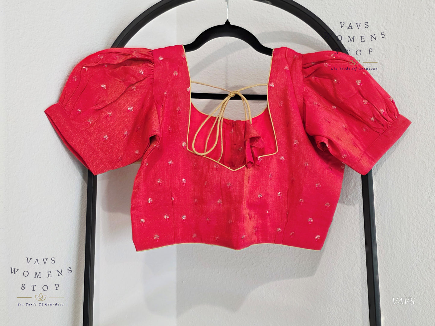 Tissue Pink Shade Puff Sleeves Stitched Blouse