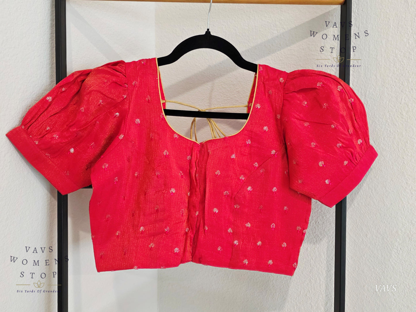 Tissue Pink Shade Puff Sleeves Stitched Blouse