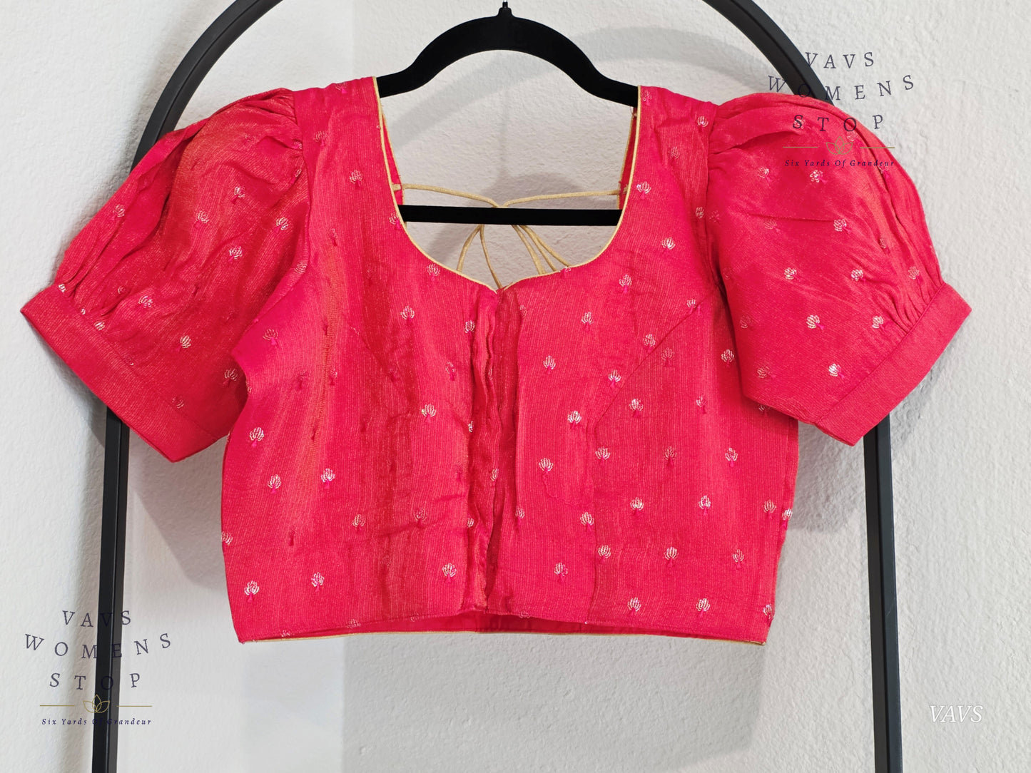Tissue Pink Shade Puff Sleeves Stitched Blouse