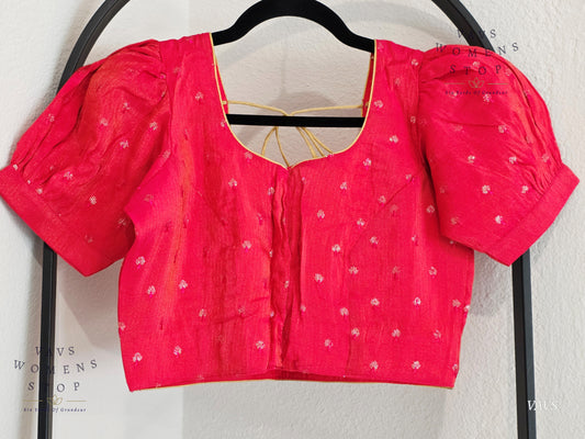 Tissue Pink Shade Puff Sleeves Stitched Blouse