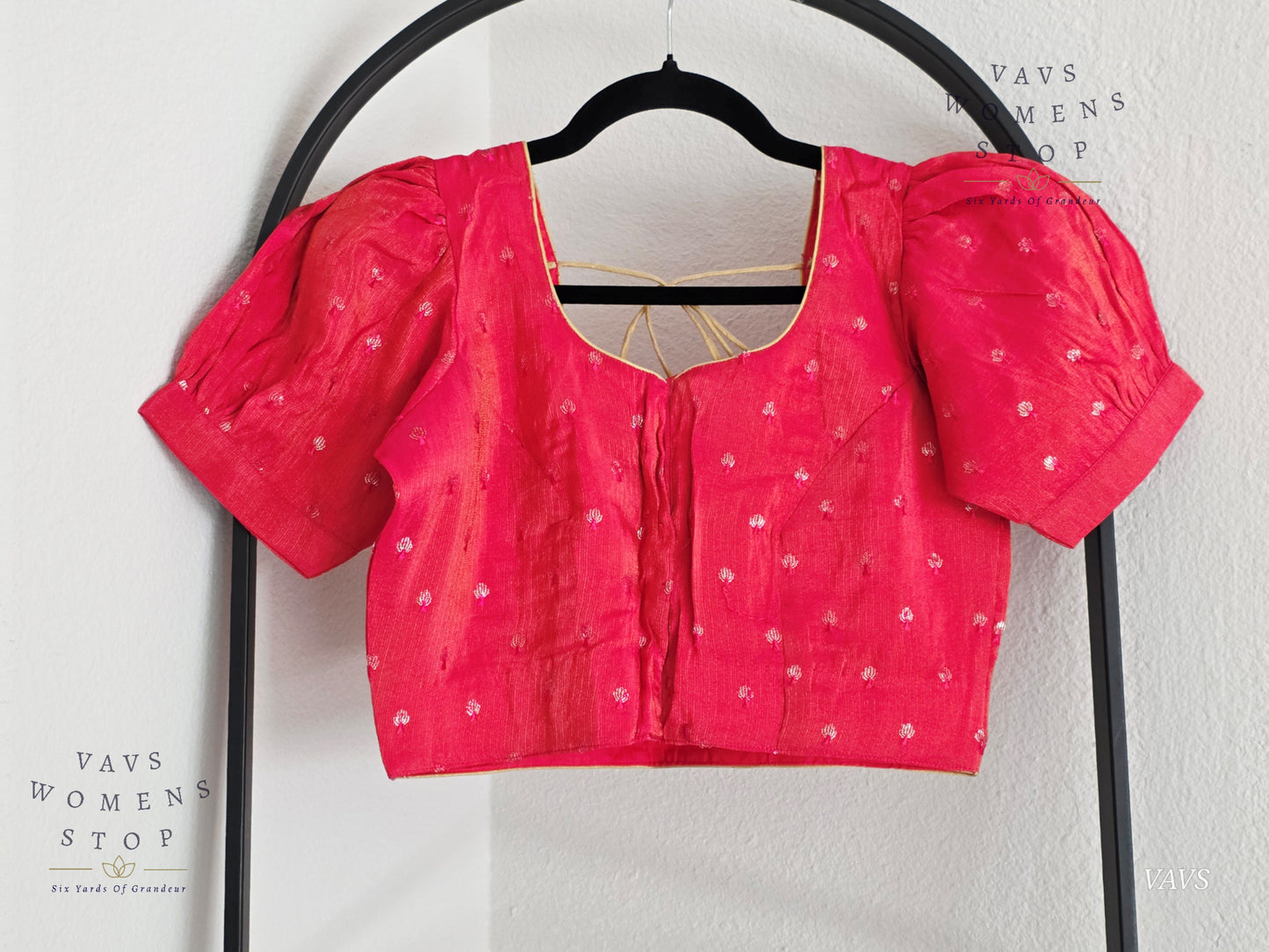 Tissue Pink Shade Puff Sleeves Stitched Blouse