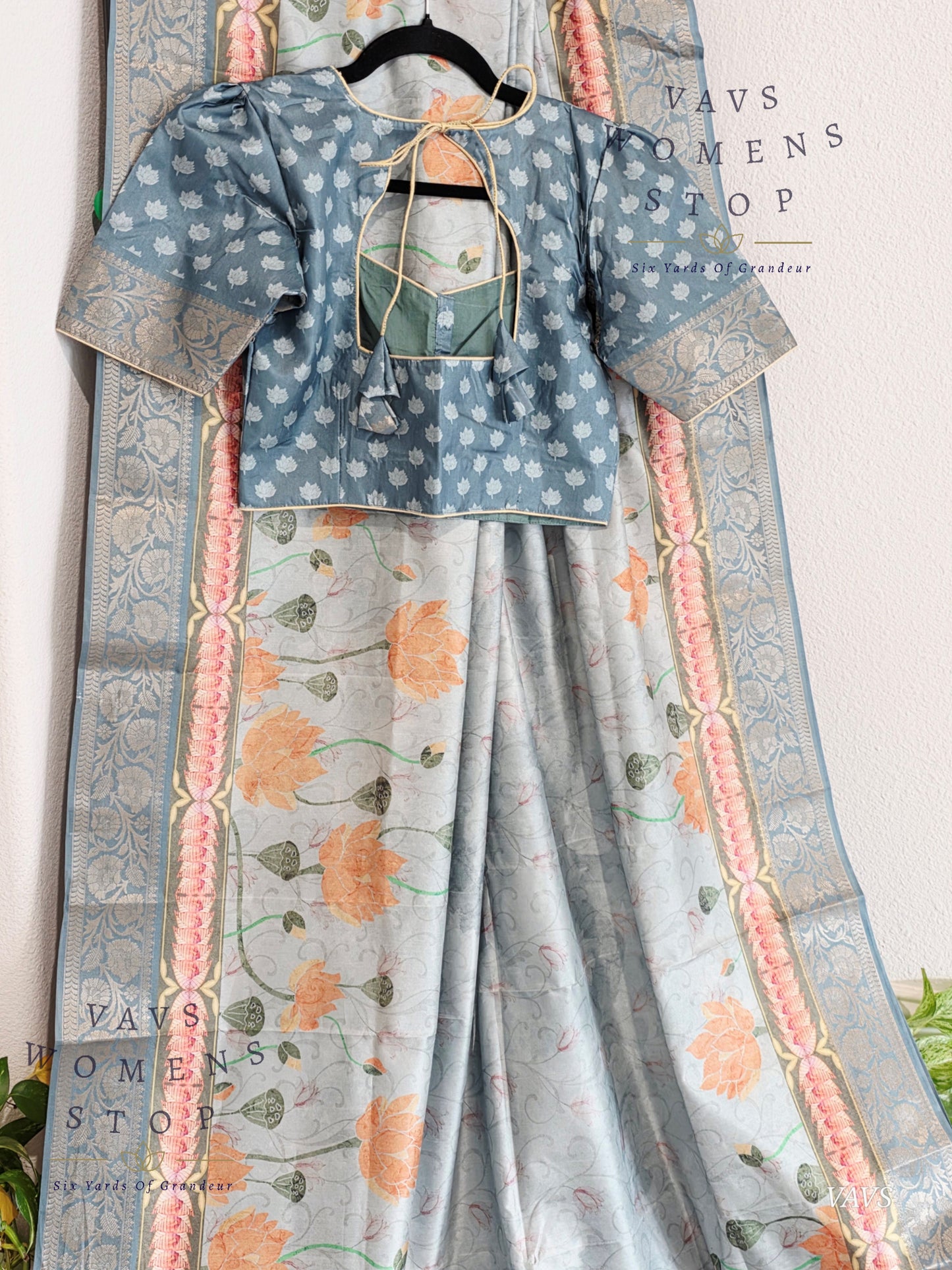 Teal Shade Soft Banarasi Silk Saree with Pichwai Print & Stitched Blouse