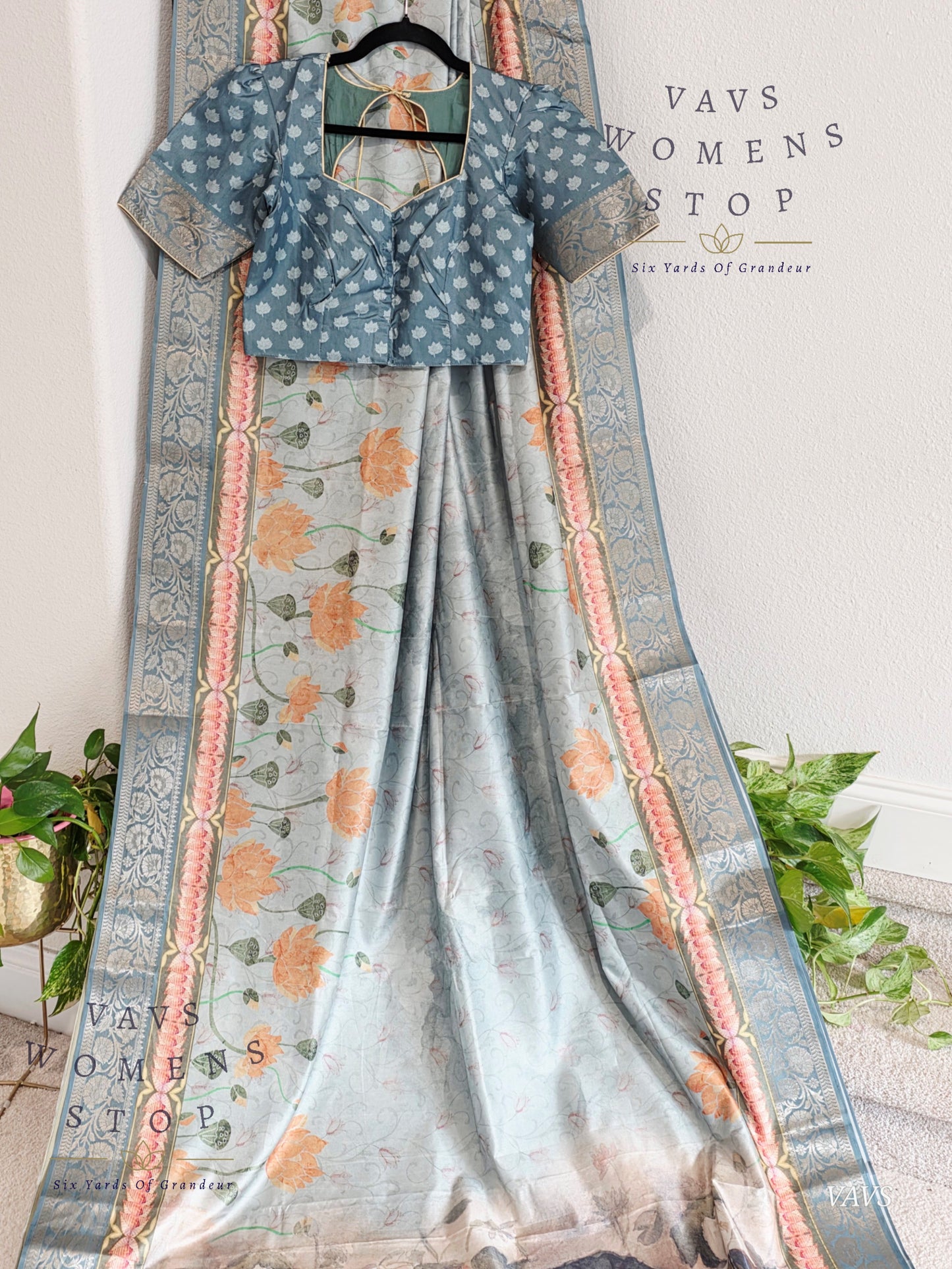 Teal Shade Soft Banarasi Silk Saree with Pichwai Print & Stitched Blouse