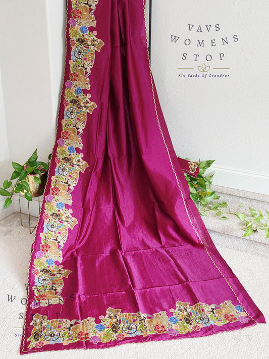 Purple Shade Mangalagiri Handloom Silk Cotton Saree with Appliqué Work