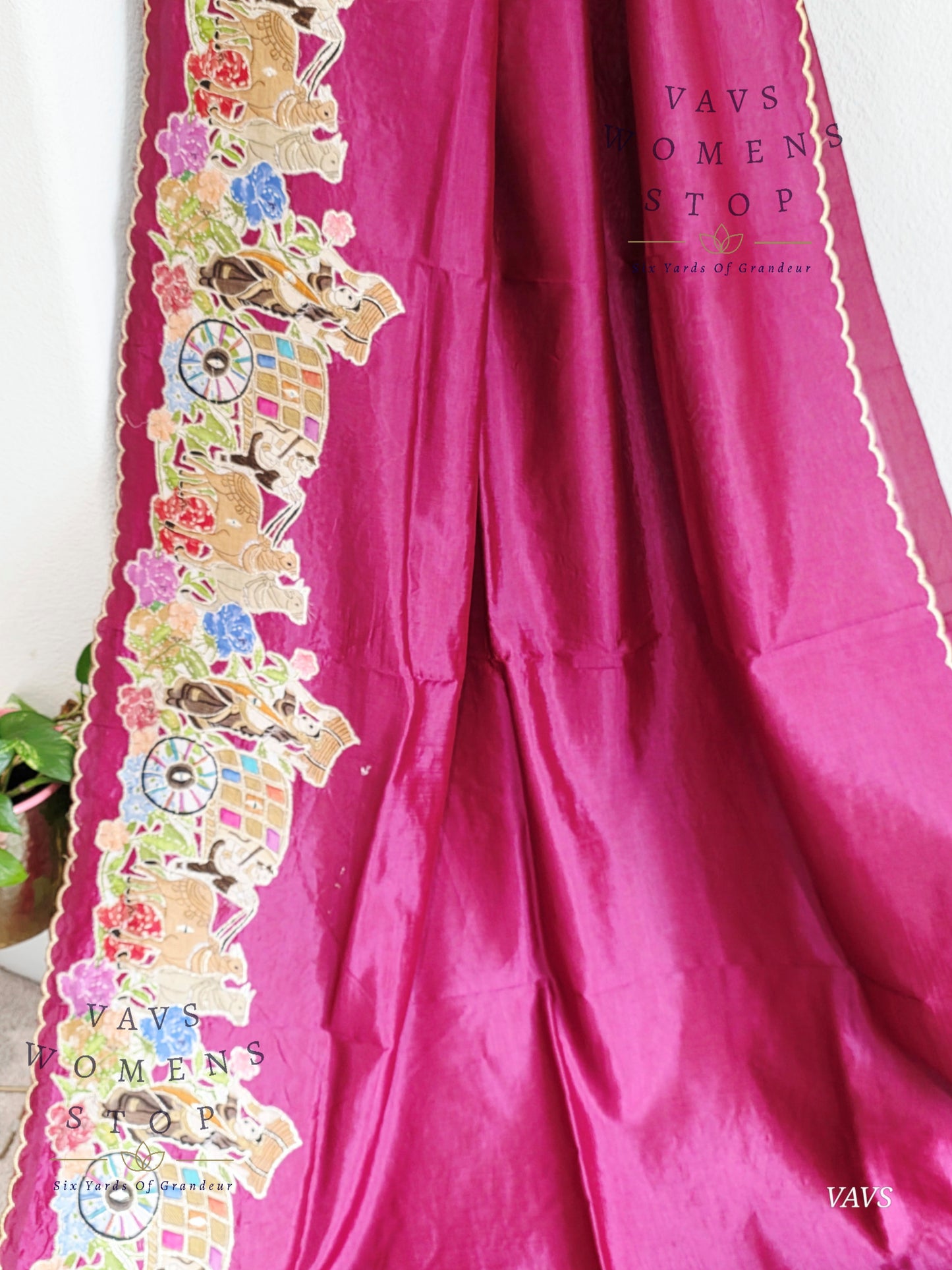 Purple Shade Mangalagiri Handloom Silk Cotton Saree with Appliqué Work