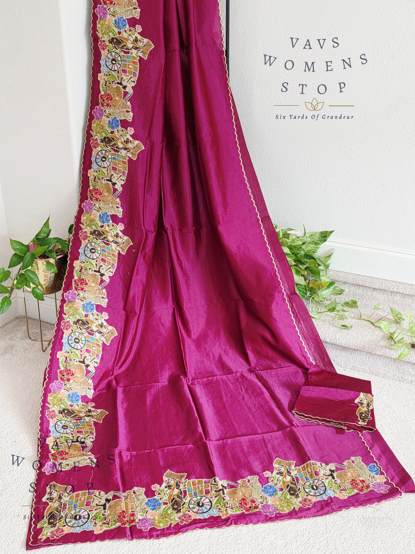 Purple Shade Mangalagiri Handloom Silk Cotton Saree with Appliqué Work