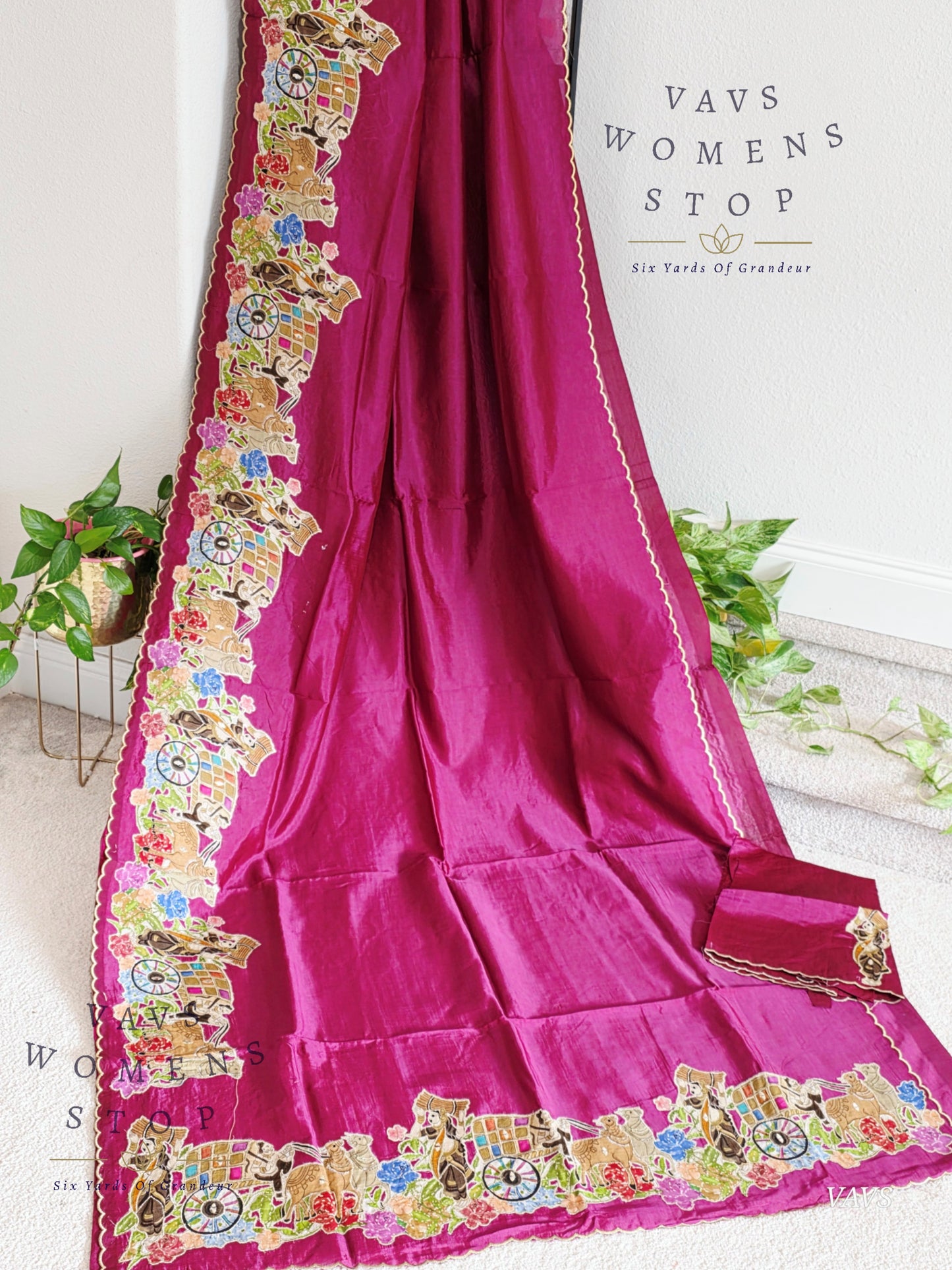Purple Shade Mangalagiri Handloom Silk Cotton Saree with Appliqué Work
