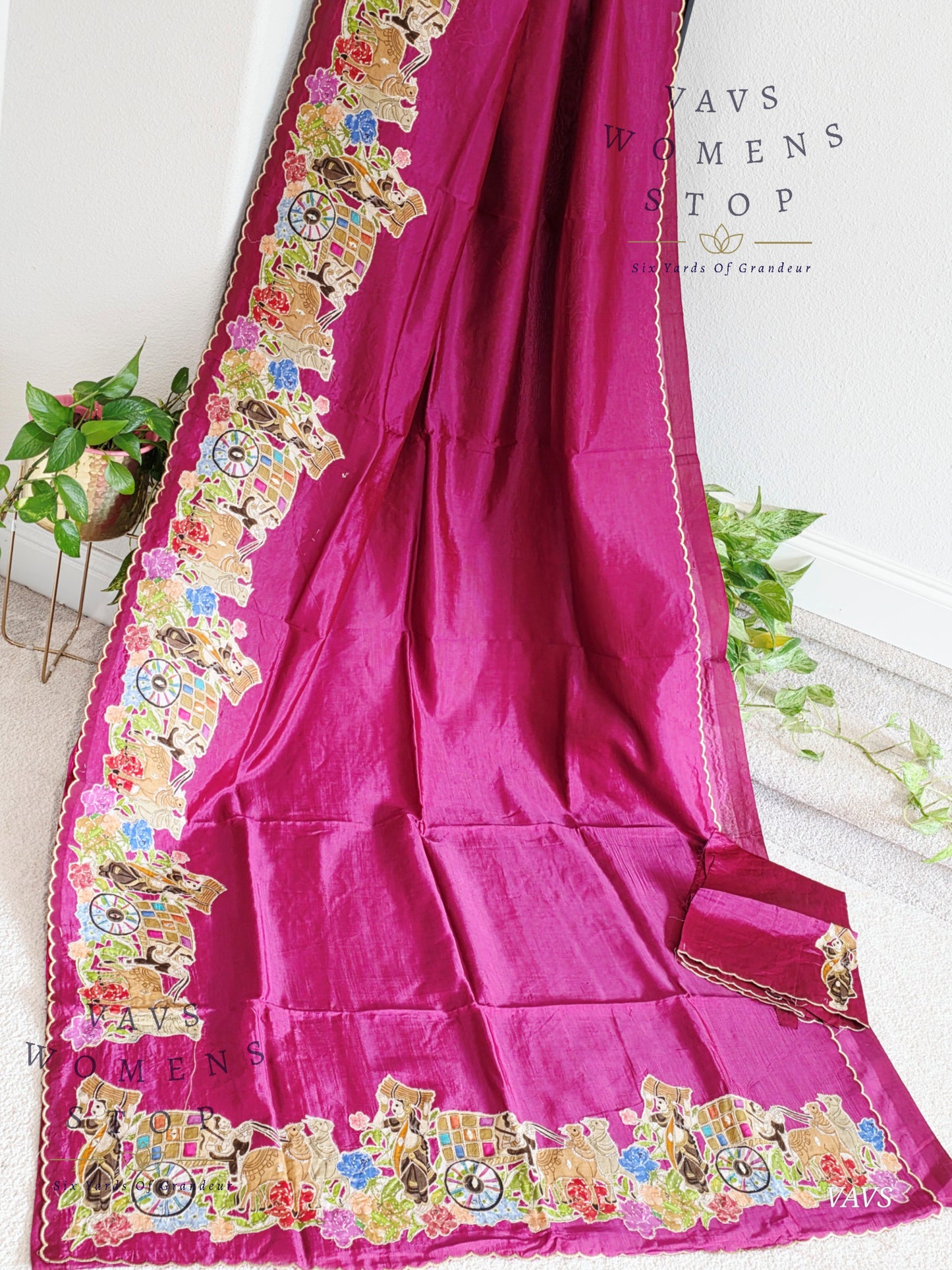 Purple Shade Mangalagiri Handloom Silk Cotton Saree with Appliqué Work