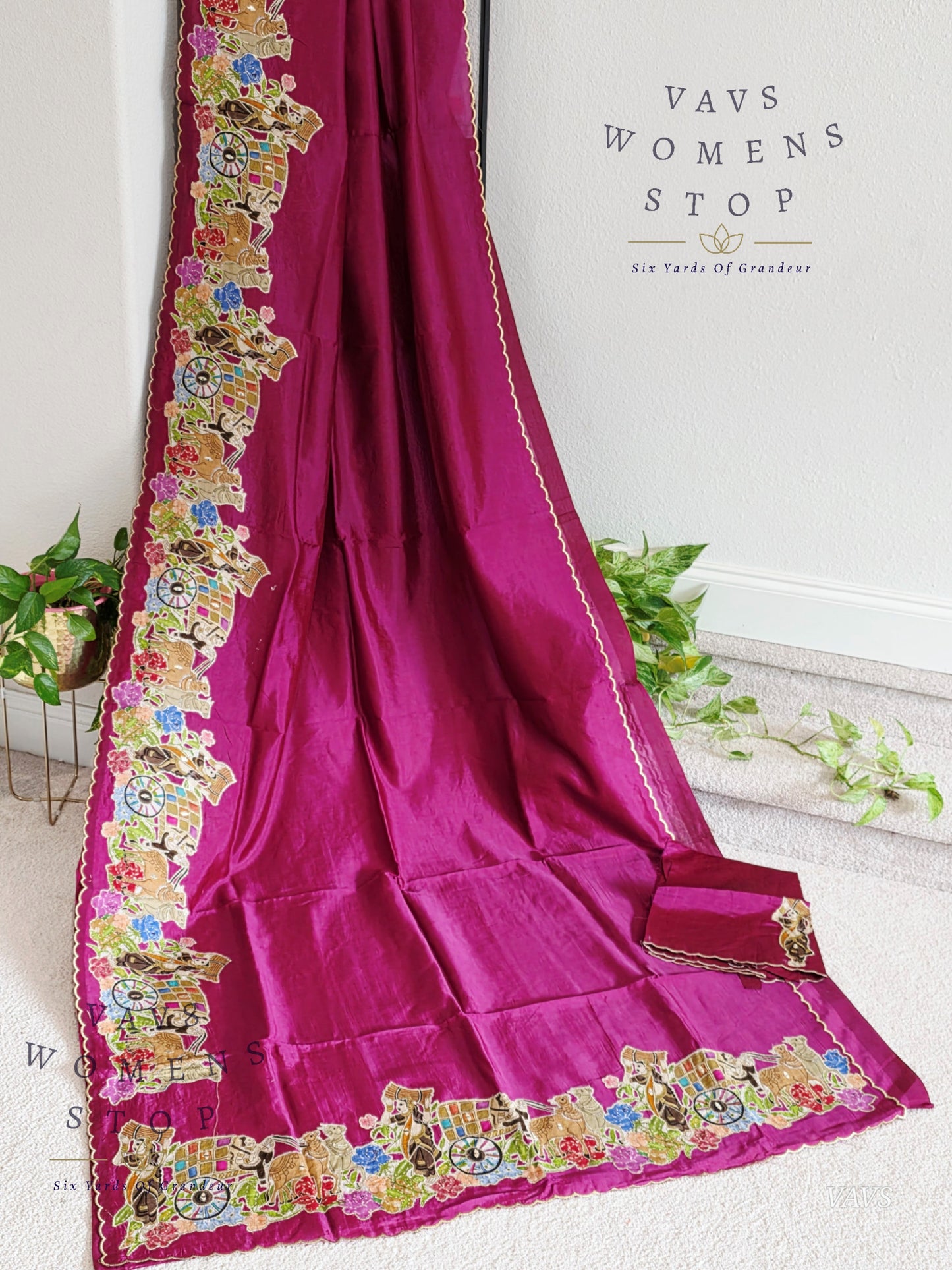 Purple Shade Mangalagiri Handloom Silk Cotton Saree with Appliqué Work