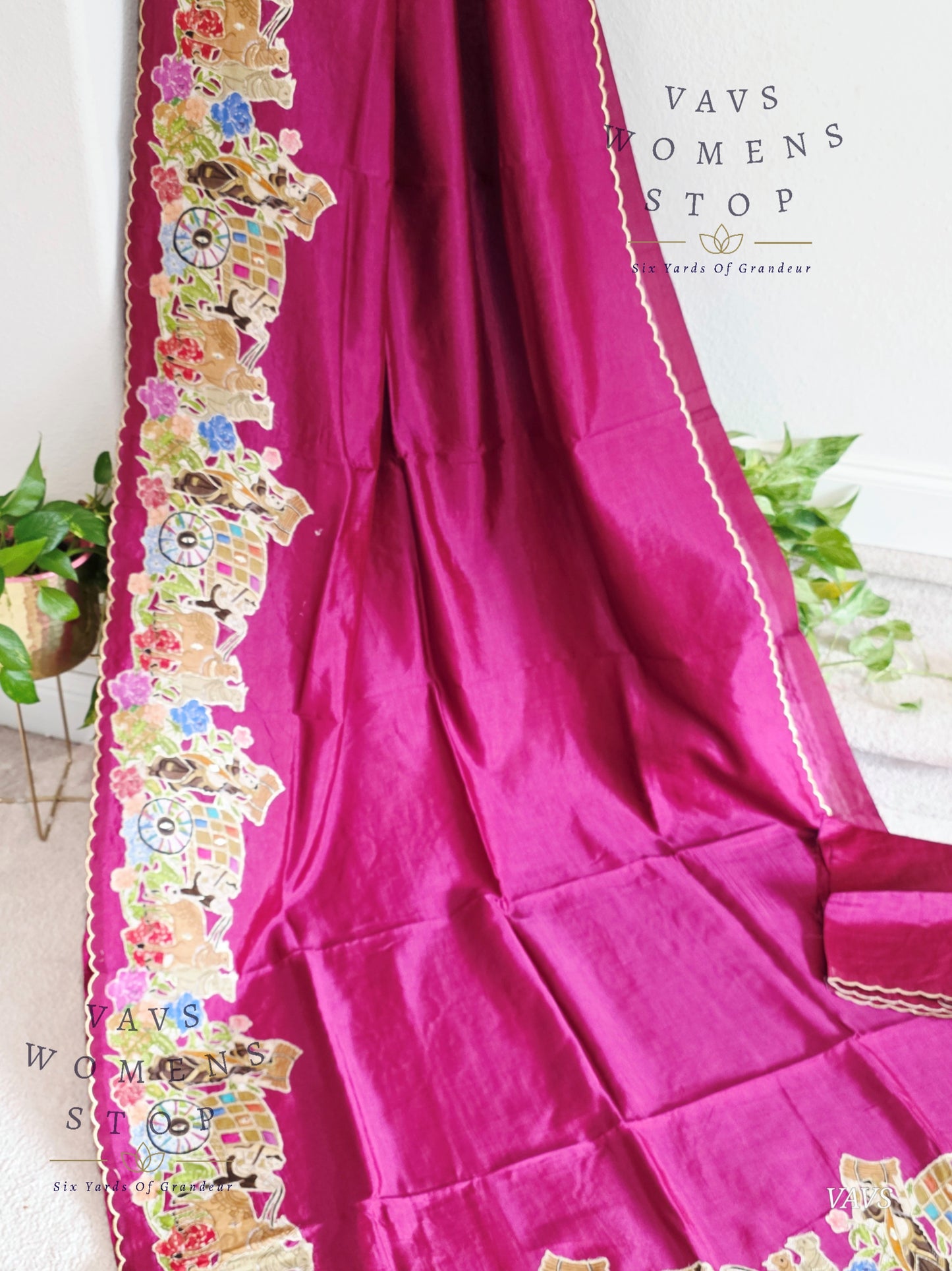 Purple Shade Mangalagiri Handloom Silk Cotton Saree with Appliqué Work