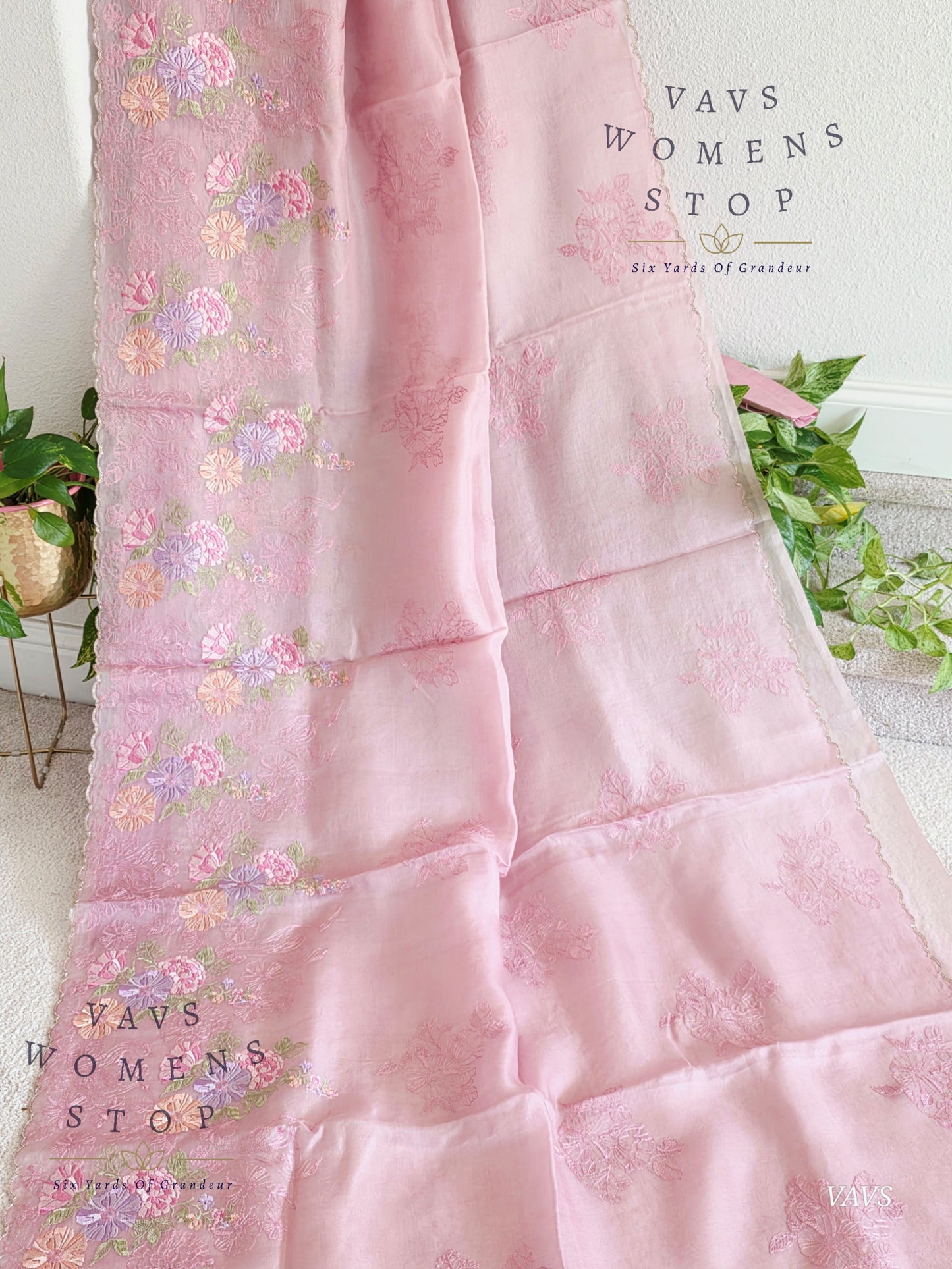 Pure Kora Organza Matte Embroidery Saree in Pastel Shade with Designer Stitched Blouse