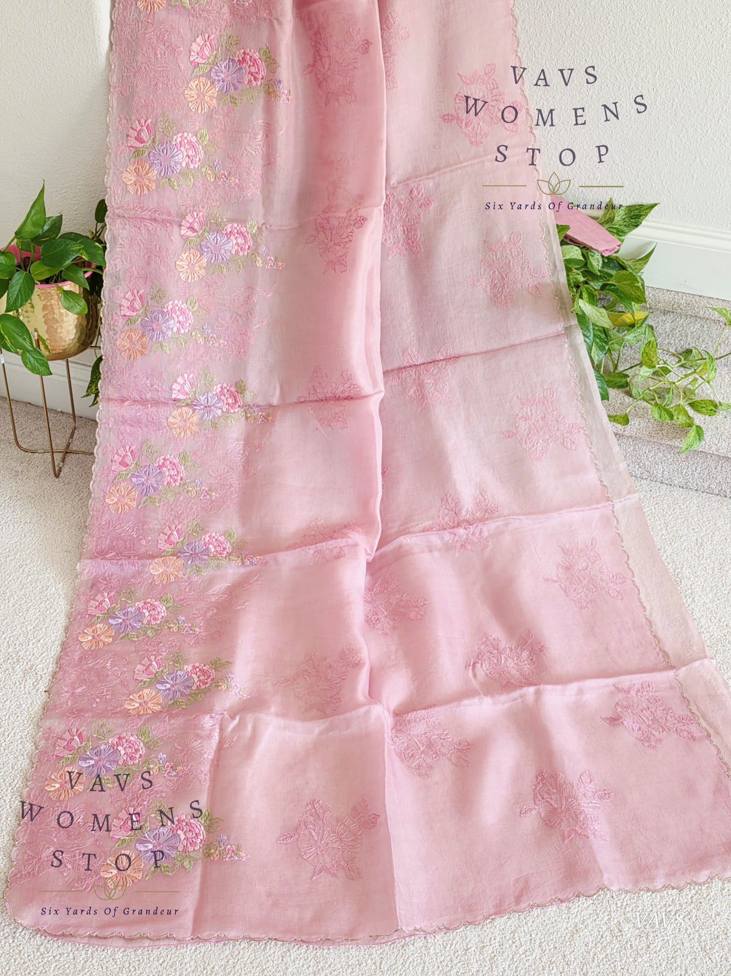 Pure Kora Organza Matte Embroidery Saree in Pastel Shade with Designer Stitched Blouse