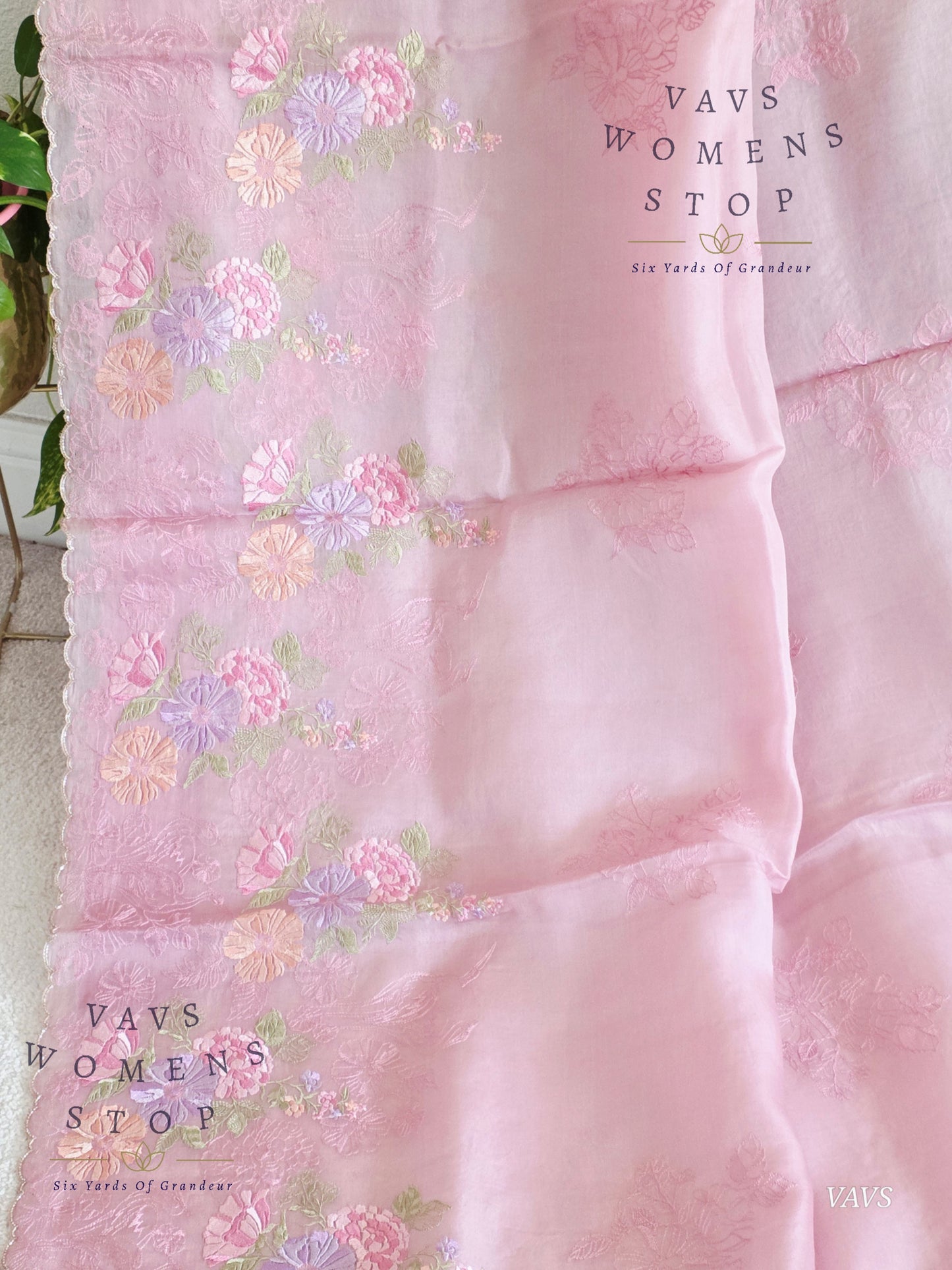 Pure Kora Organza Matte Embroidery Saree in Pastel Shade with Designer Stitched Blouse