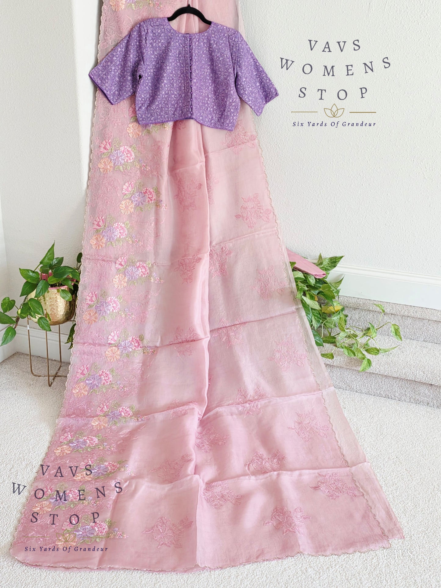 Pure Kora Organza Matte Embroidery Saree in Pastel Shade with Designer Stitched Blouse