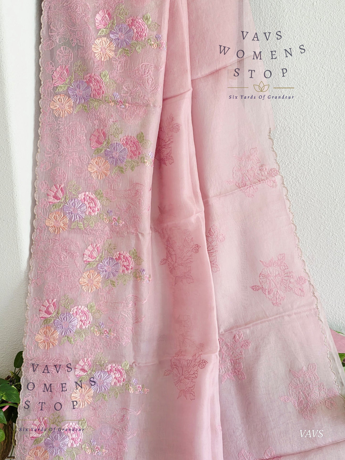 Pure Kora Organza Matte Embroidery Saree in Pastel Shade with Designer Stitched Blouse
