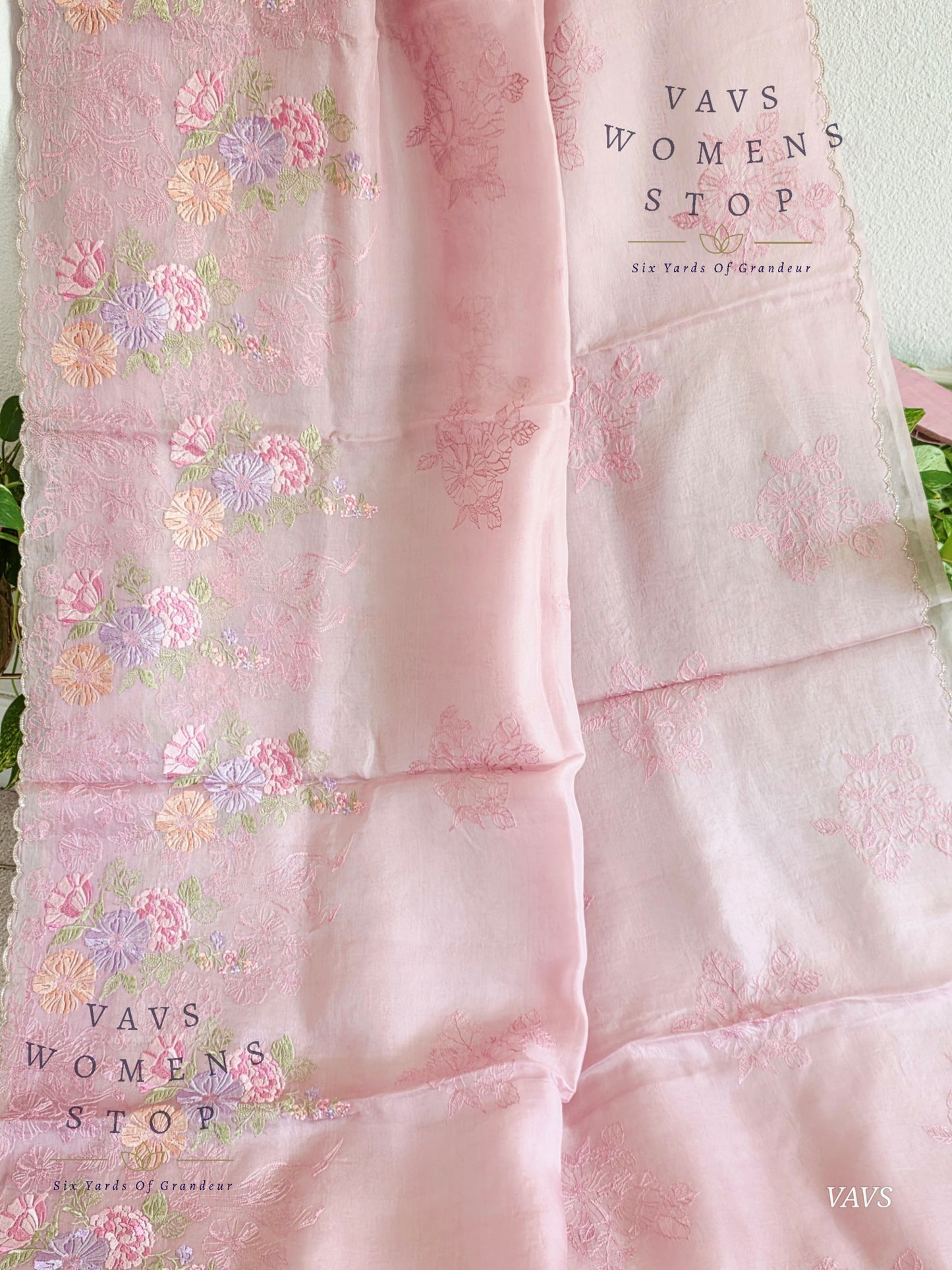 Pure Kora Organza Matte Embroidery Saree in Pastel Shade with Designer Stitched Blouse