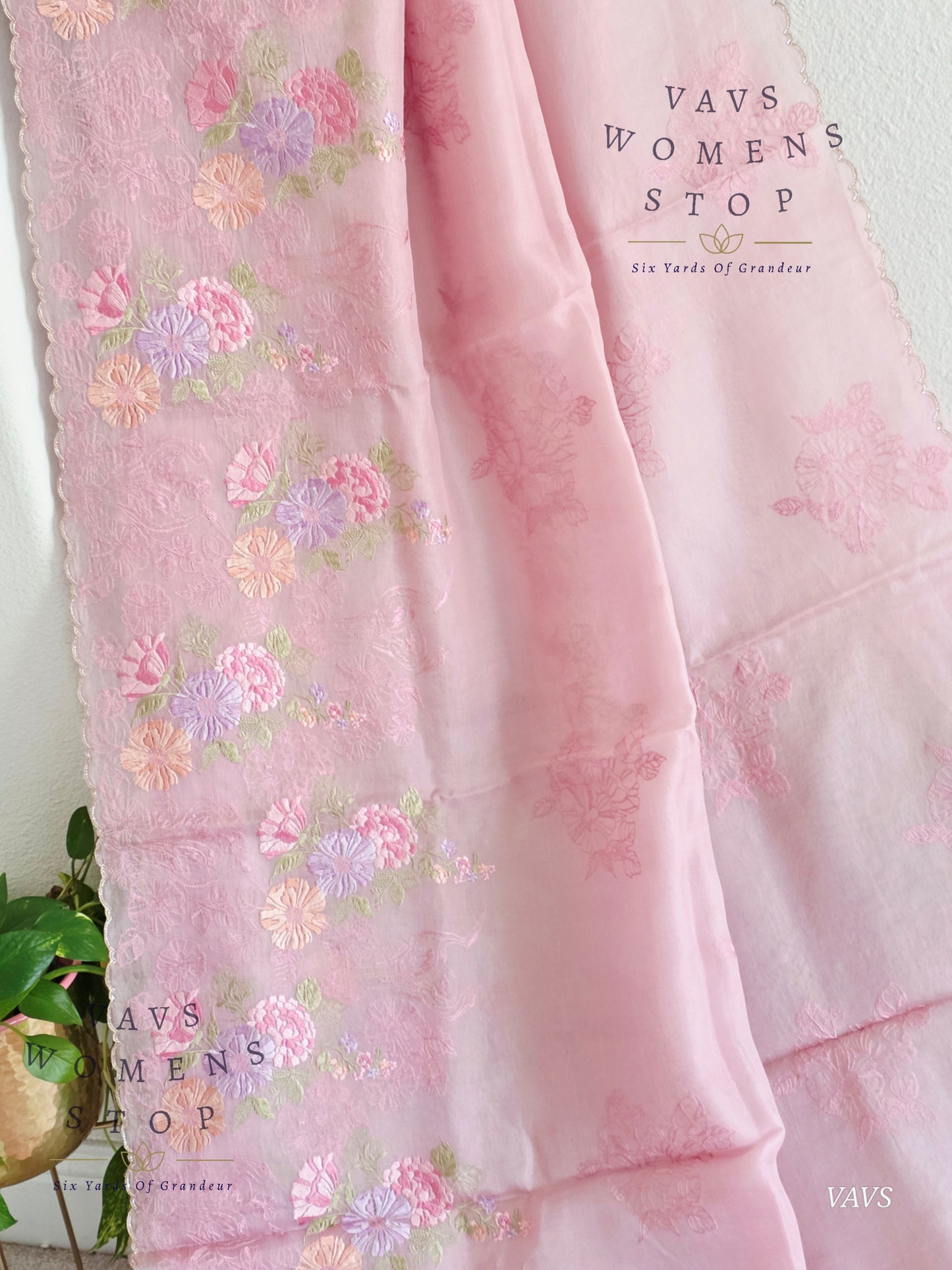 Pure Kora Organza Matte Embroidery Saree in Pastel Shade with Designer Stitched Blouse