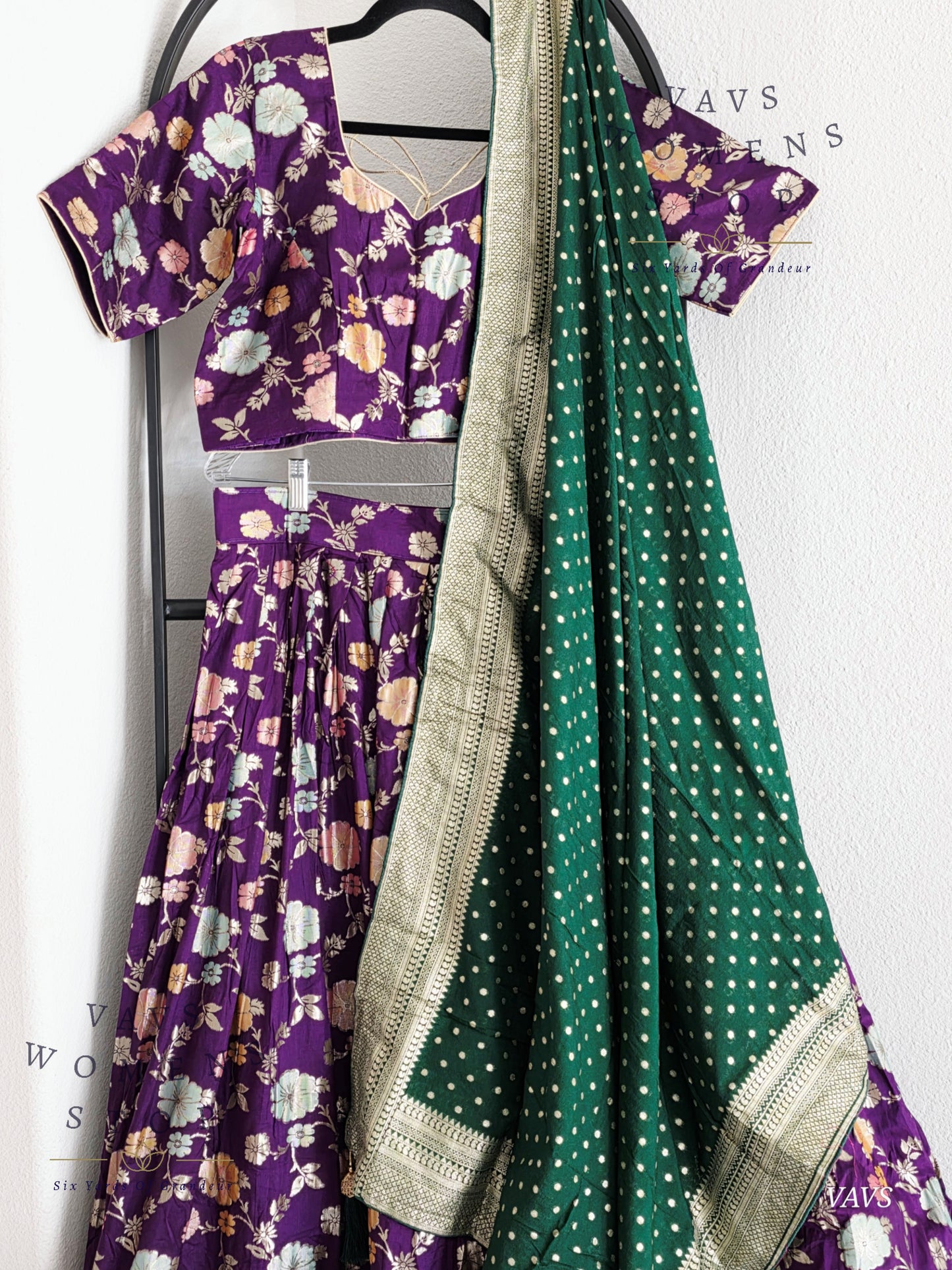 Purple Munga Benarasi Designer Half Saree Set | Can-Can Lined |