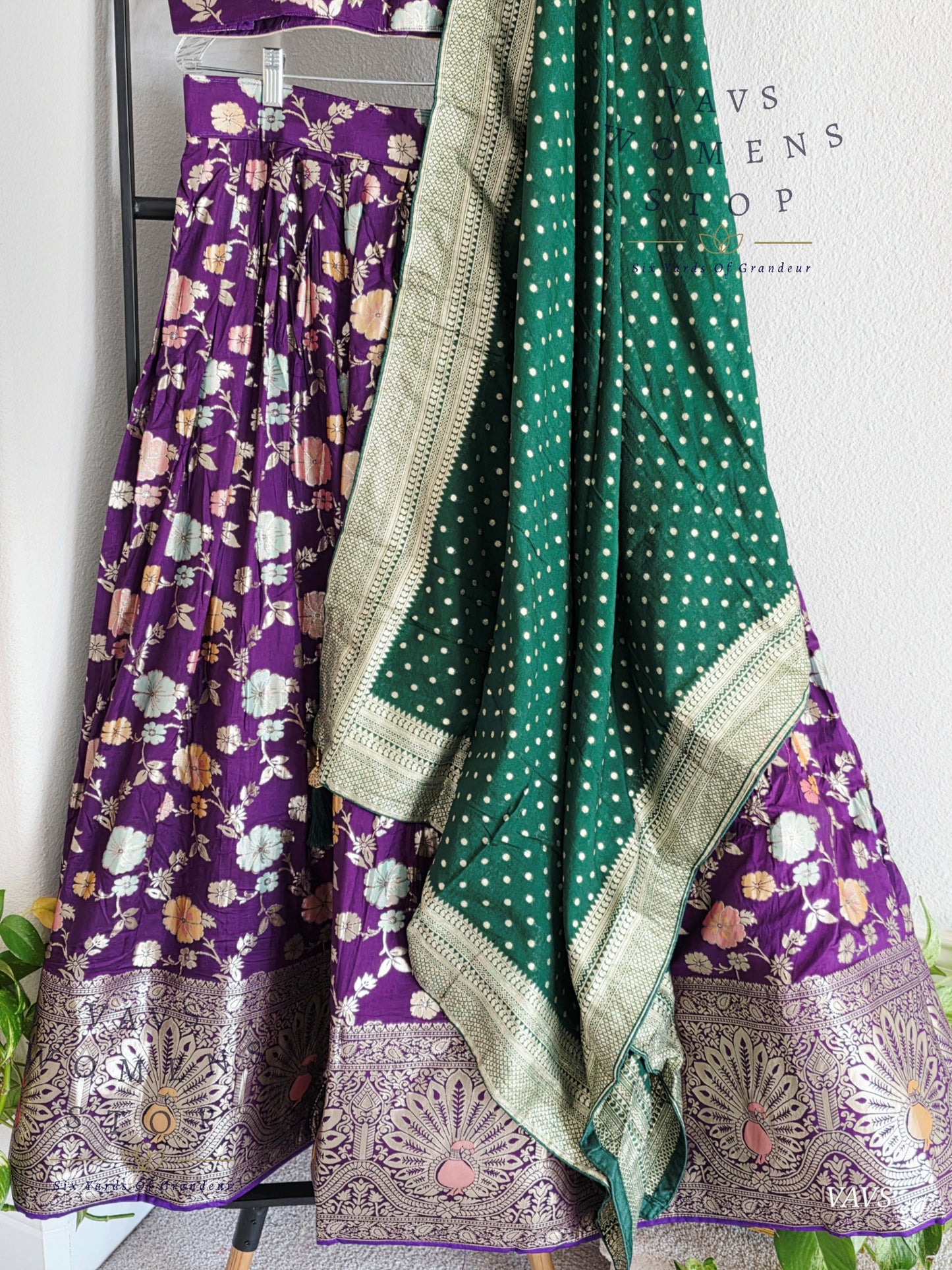 Purple Munga Benarasi Designer Half Saree Set | Can-Can Lined |