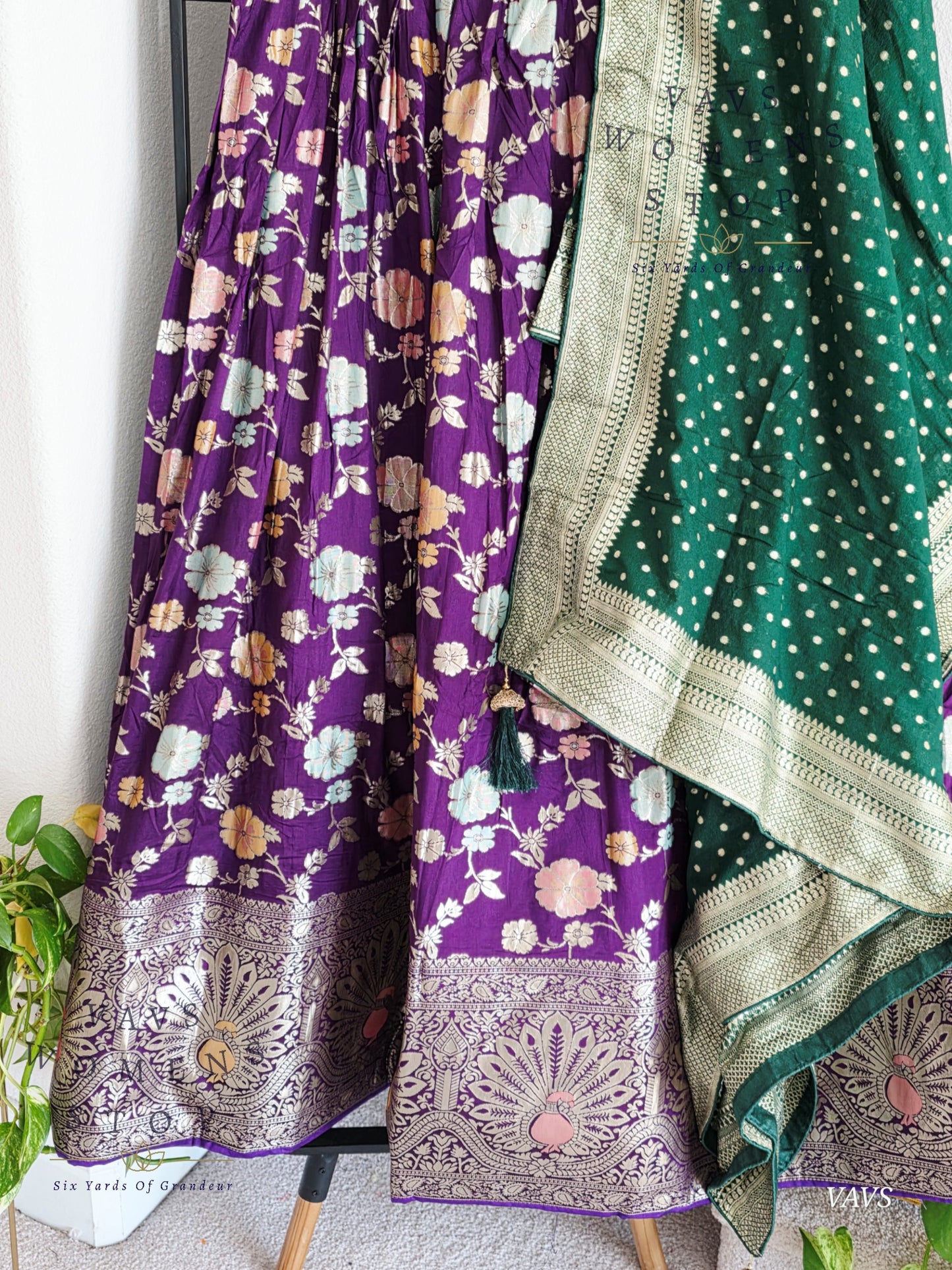 Purple Munga Benarasi Designer Half Saree Set | Can-Can Lined |