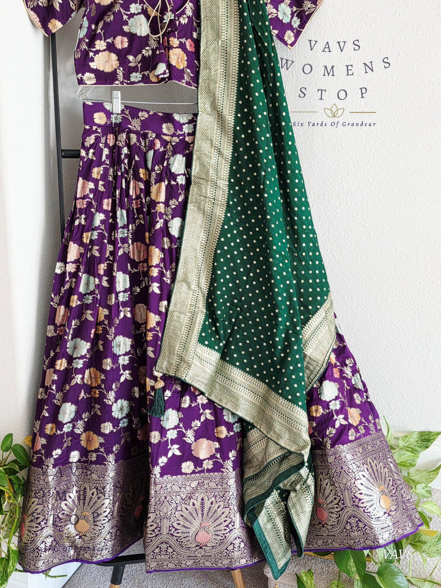 Purple Munga Benarasi Designer Half Saree Set | Can-Can Lined |