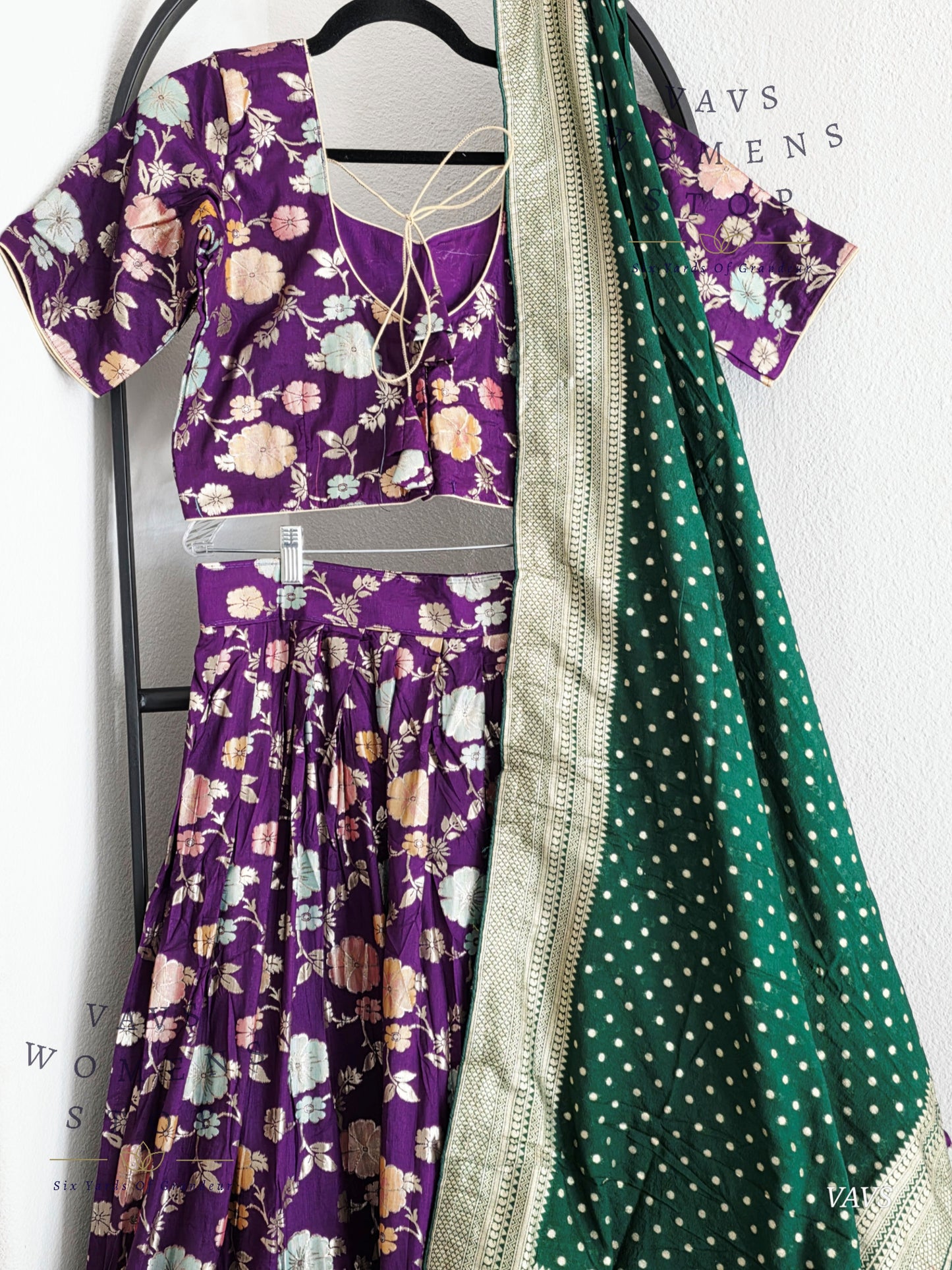 Purple Munga Benarasi Designer Half Saree Set | Can-Can Lined |