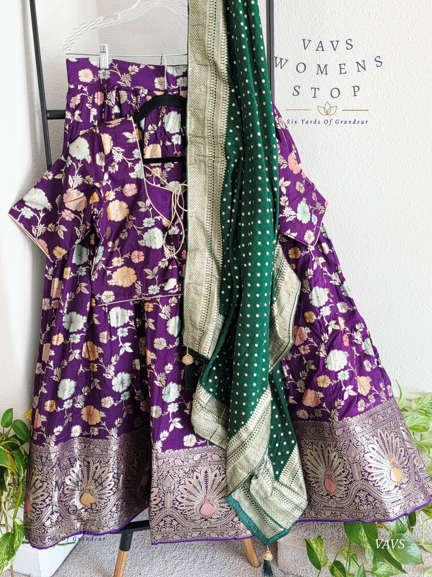 Purple Munga Benarasi Designer Half Saree Set | Can-Can Lined |