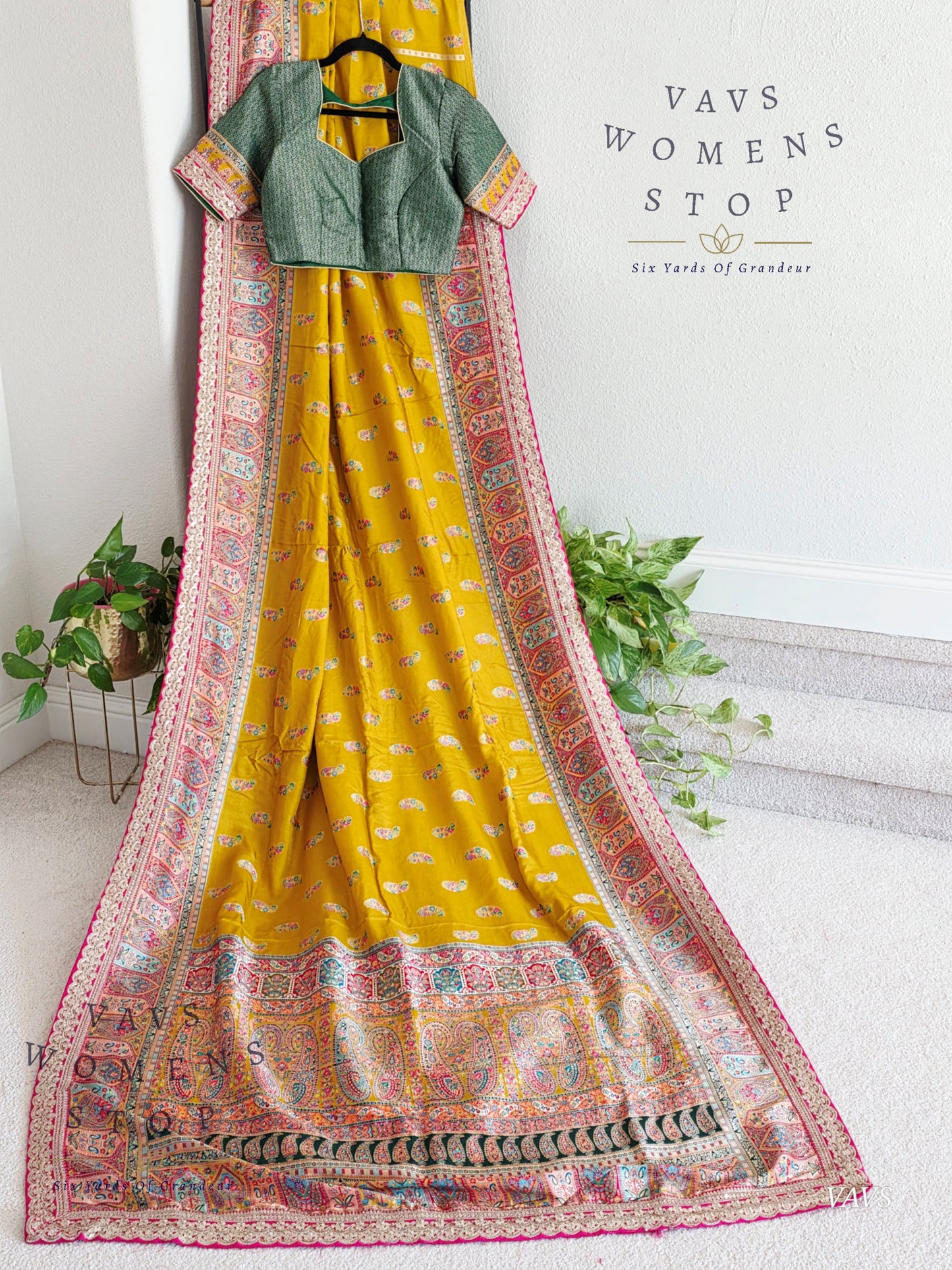 Kashmiri Emporium Inspired Design Benarasi Silk Saree with Stitched Blouse | Ready to Ship from Texas