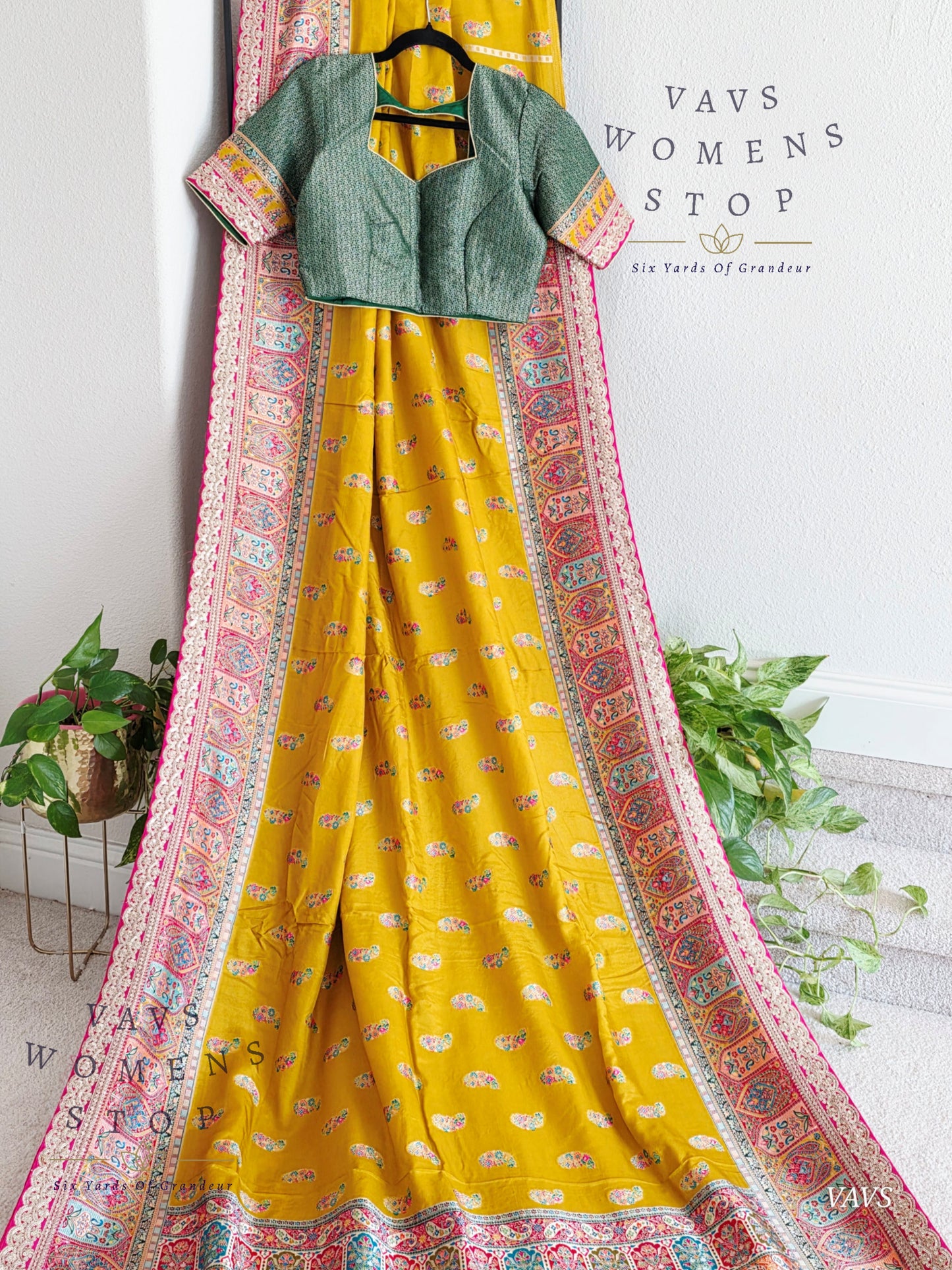Kashmiri Emporium Inspired Design Benarasi Silk Saree with Stitched Blouse | Ready to Ship from Texas