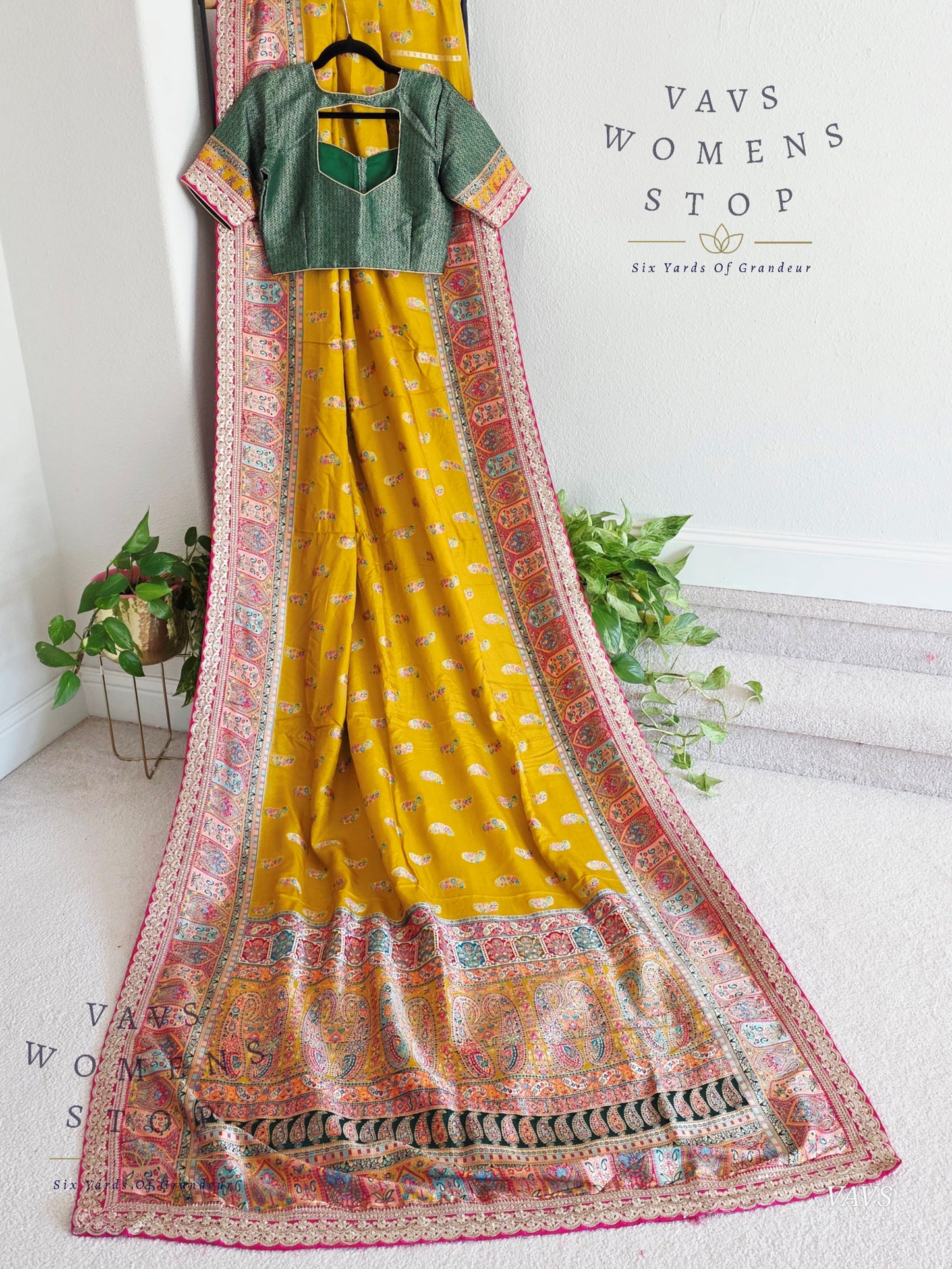 Kashmiri Emporium Inspired Design Benarasi Silk Saree with Stitched Blouse | Ready to Ship from Texas