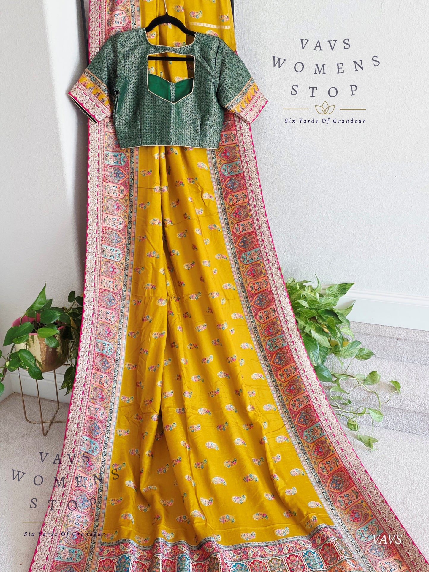 Kashmiri Emporium Inspired Design Benarasi Silk Saree with Stitched Blouse | Ready to Ship from Texas