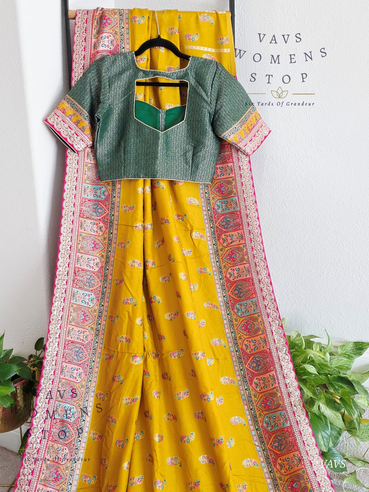 Kashmiri Emporium Inspired Design Benarasi Silk Saree with Stitched Blouse | Ready to Ship from Texas