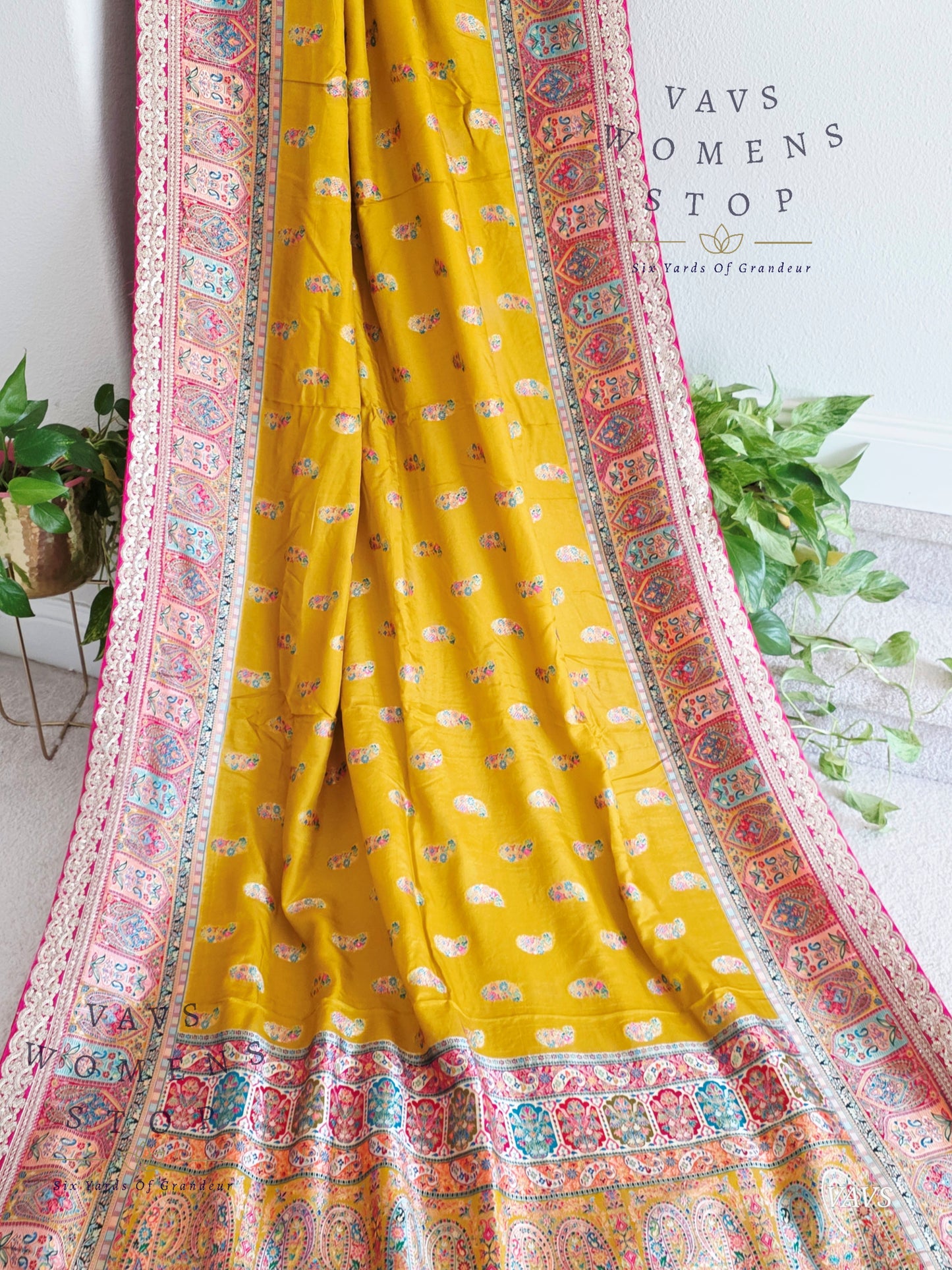 Kashmiri Emporium Inspired Design Benarasi Silk Saree with Stitched Blouse | Ready to Ship from Texas