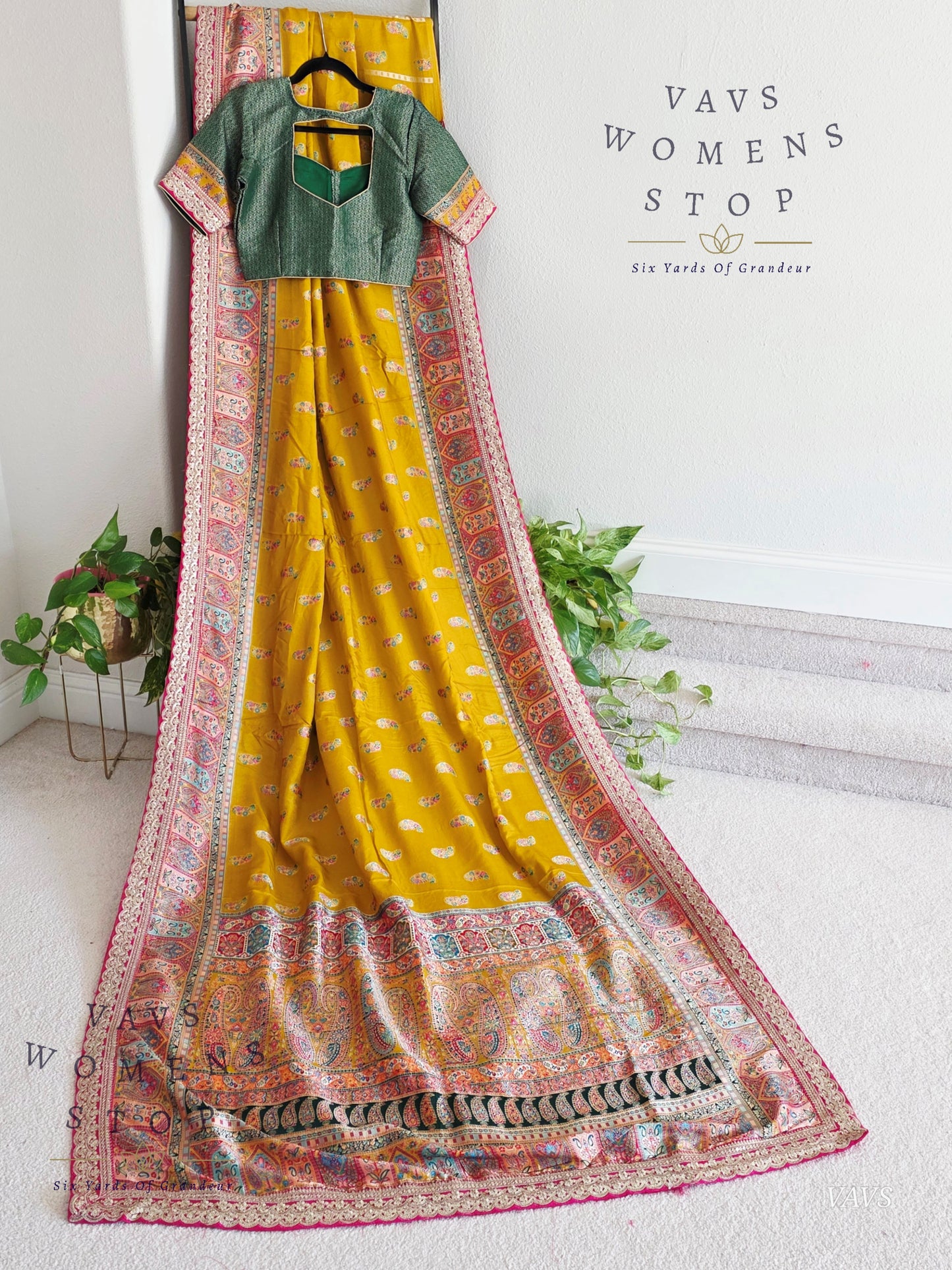 Kashmiri Emporium Inspired Design Benarasi Silk Saree with Stitched Blouse | Ready to Ship from Texas