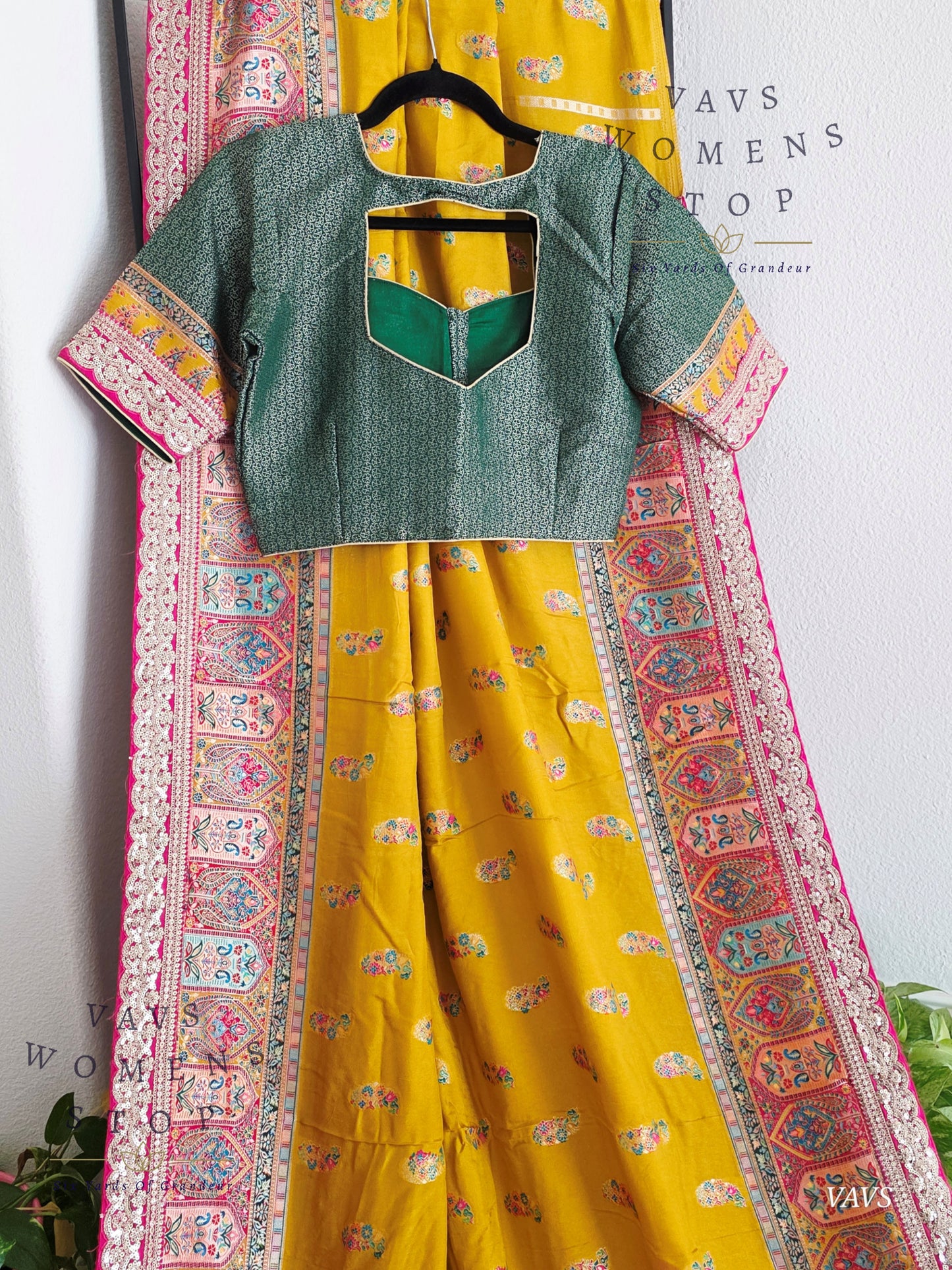 Kashmiri Emporium Inspired Design Benarasi Silk Saree with Stitched Blouse | Ready to Ship from Texas
