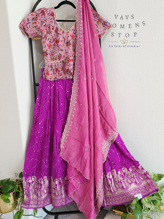 Foil Miror Crepe Silk Lehenga - Croptop Set