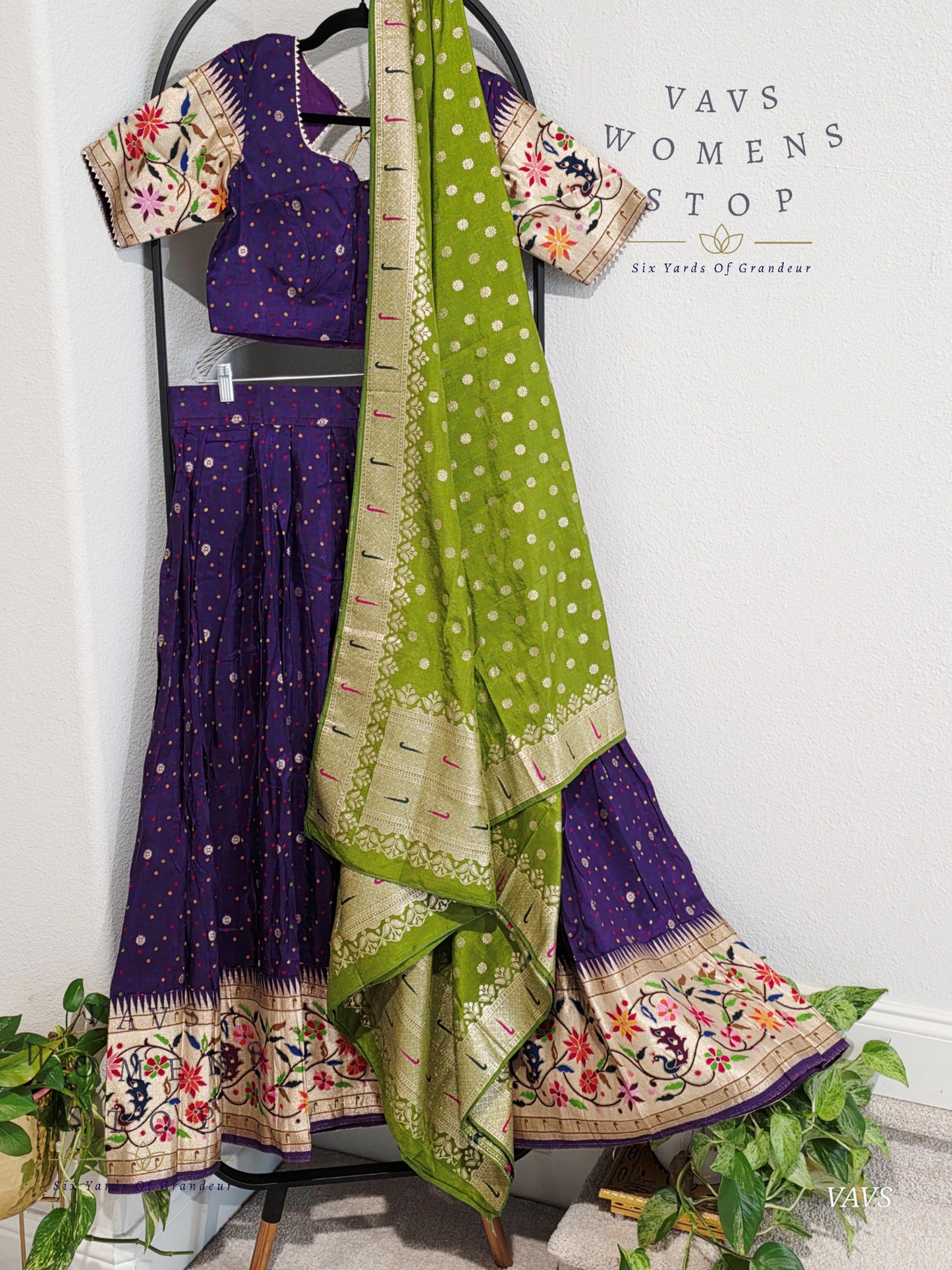 Munga Crepe Silk Paithani Designer Half Saree Set.
